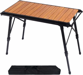 Compact Folding Table for Outdoor Activities, Adjustable Design for Camping and BBQ, Wood Grain