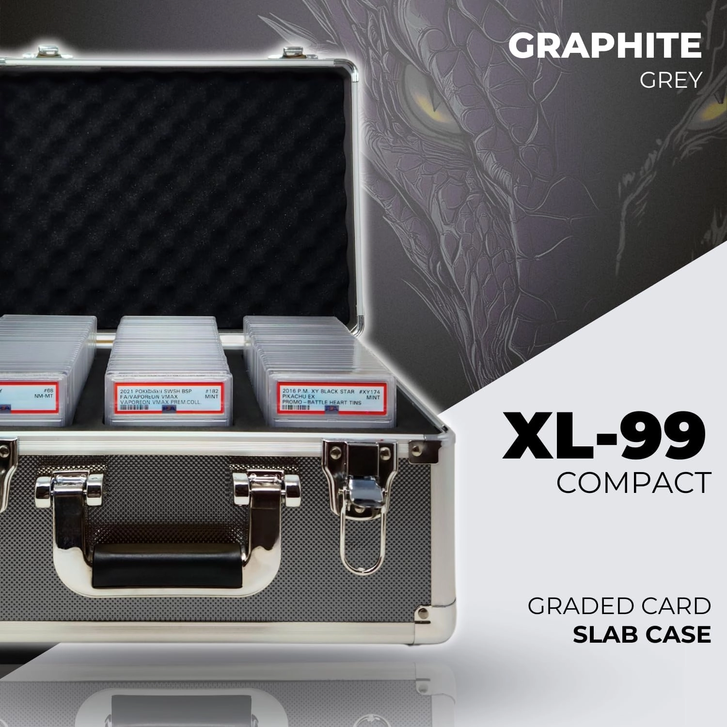 Compact Metal Slab Case – Holds 99 Graded Sports and Trading Cards – Durable Aluminum Storage Box for PSA, BGS, CGC Slabs – XL-99 Grey