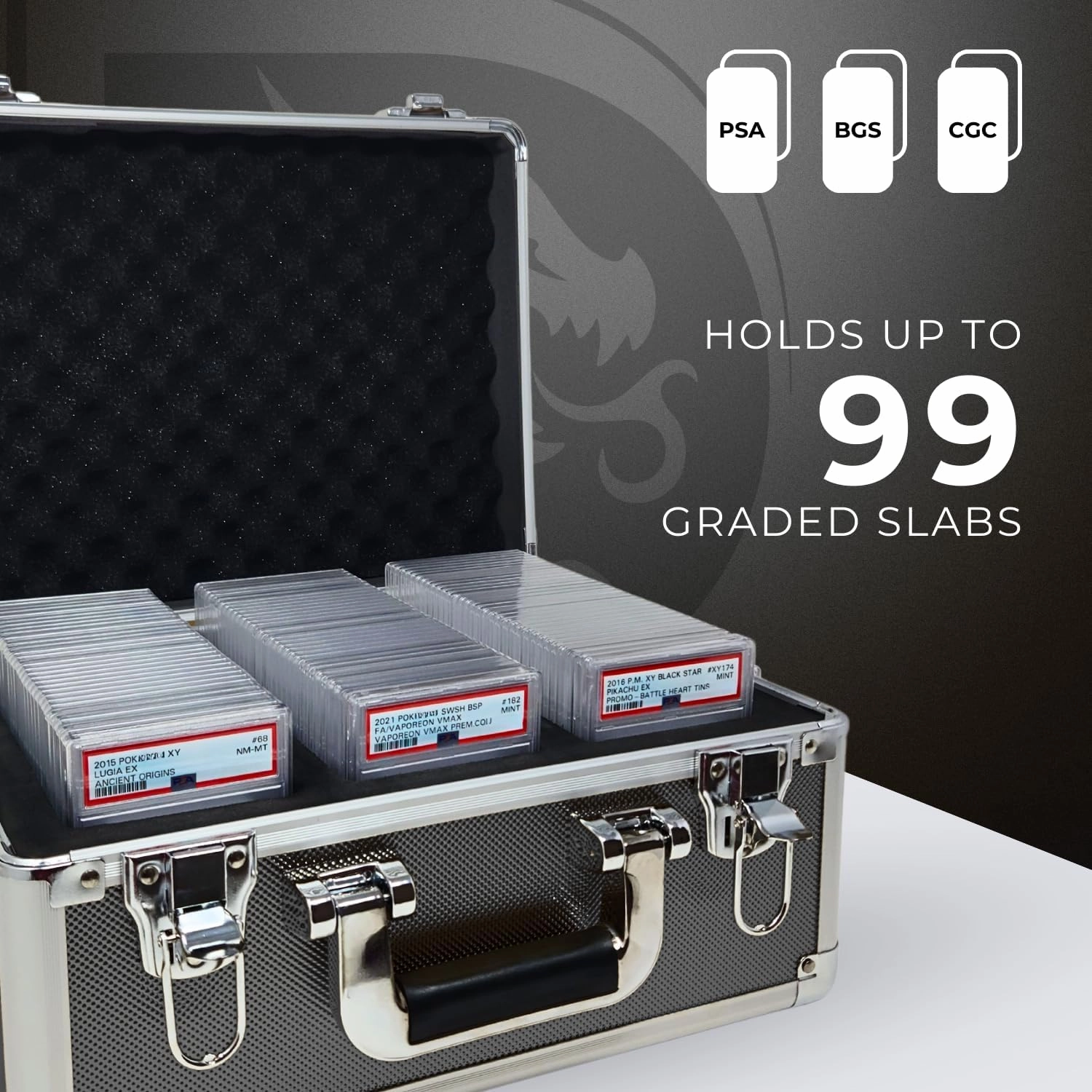 Compact Metal Slab Case – Holds 99 Graded Sports and Trading Cards – Durable Aluminum Storage Box for PSA, BGS, CGC Slabs – XL-99 Grey