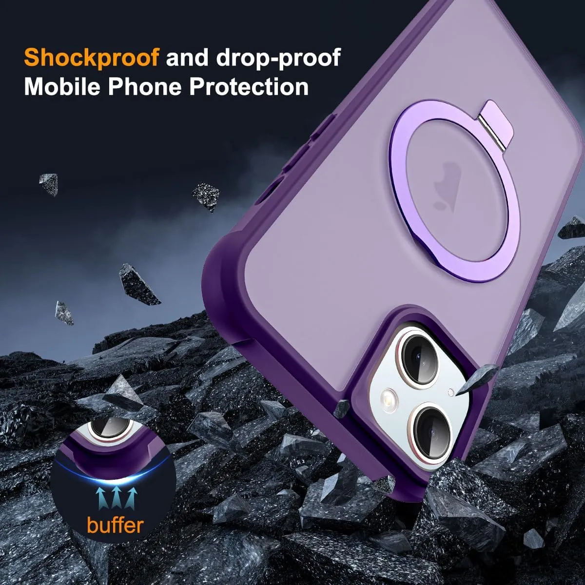 Compatible with iPhone 14 Plus Case with Invisible Magnetic O-Ring Stand Military-Grade Translucent Case for iPhone 14 Plus 6.7" [Compatible with MagSafe][Great Grip Feeling], Purple