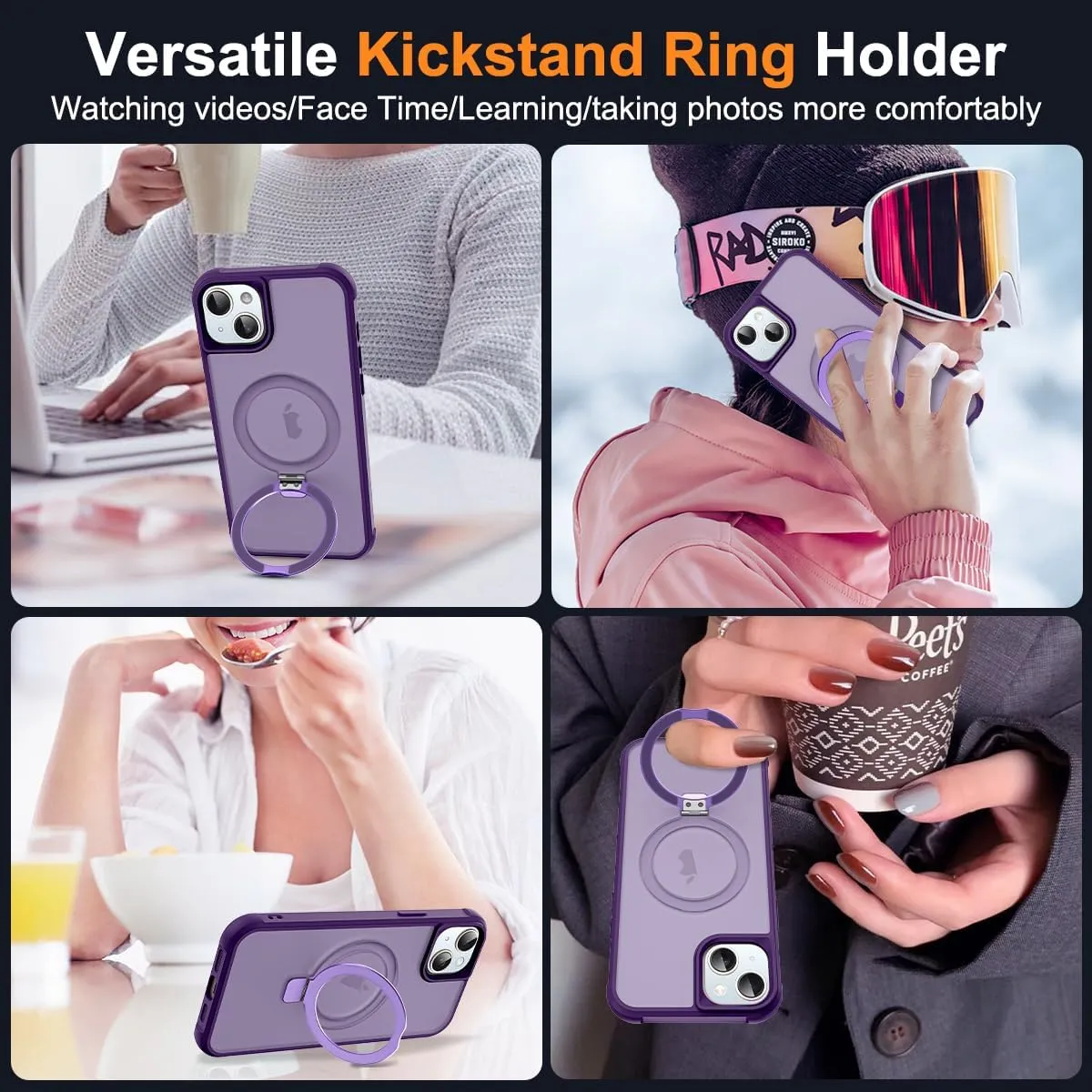 Compatible with iPhone 14 Plus Case with Invisible Magnetic O-Ring Stand Military-Grade Translucent Case for iPhone 14 Plus 6.7" [Compatible with MagSafe][Great Grip Feeling], Purple