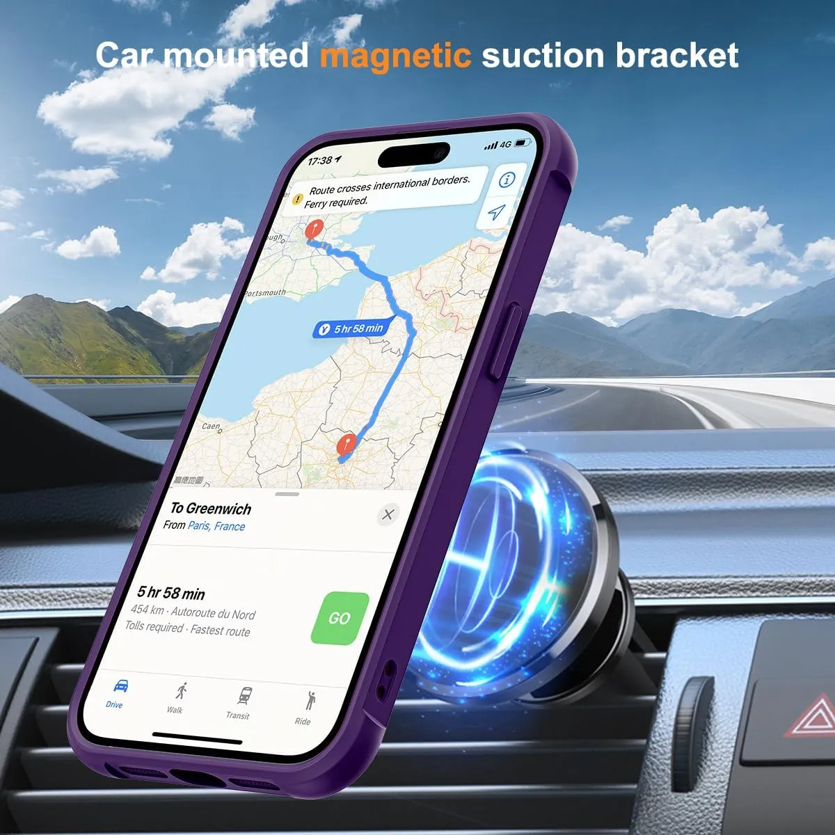 Compatible with iPhone 14 Plus Case with Invisible Magnetic O-Ring Stand Military-Grade Translucent Case for iPhone 14 Plus 6.7" [Compatible with MagSafe][Great Grip Feeling], Purple