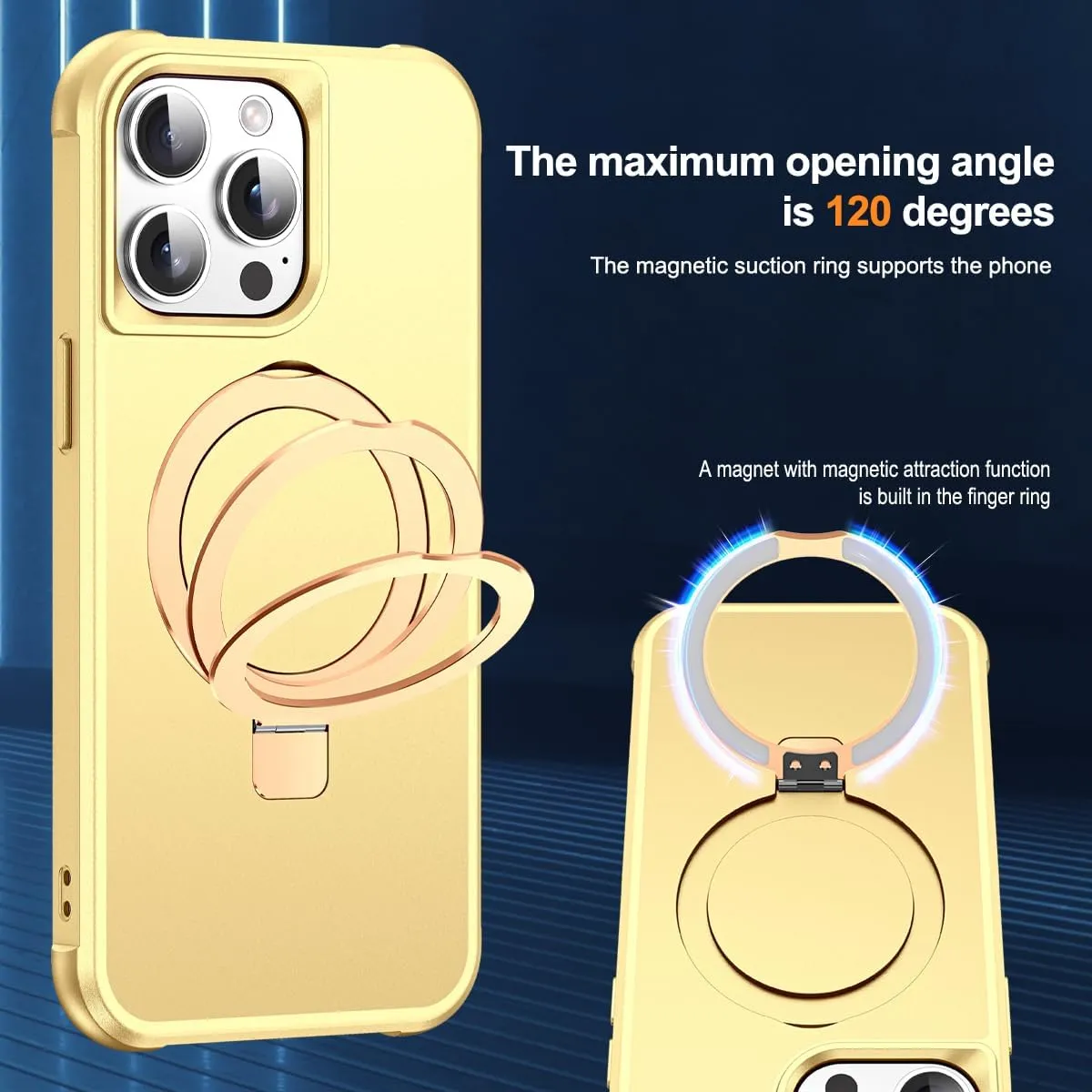 Compatible with iPhone 15 Pro Max Case with Invisible Magnetic O-Ring Stand Military-Grade Case for iPhone 15 ProMax 6.7" [Compatible with Mag-Safe][Great Grip Feeling], Gold
