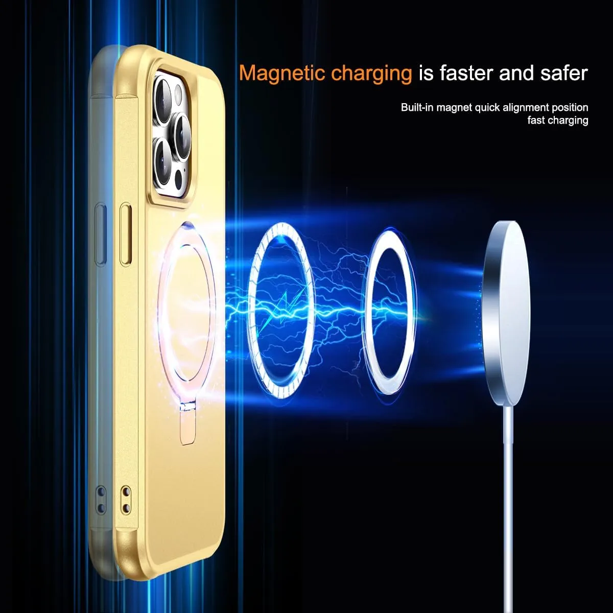 Compatible with iPhone 15 Pro Max Case with Invisible Magnetic O-Ring Stand Military-Grade Case for iPhone 15 ProMax 6.7" [Compatible with Mag-Safe][Great Grip Feeling], Gold