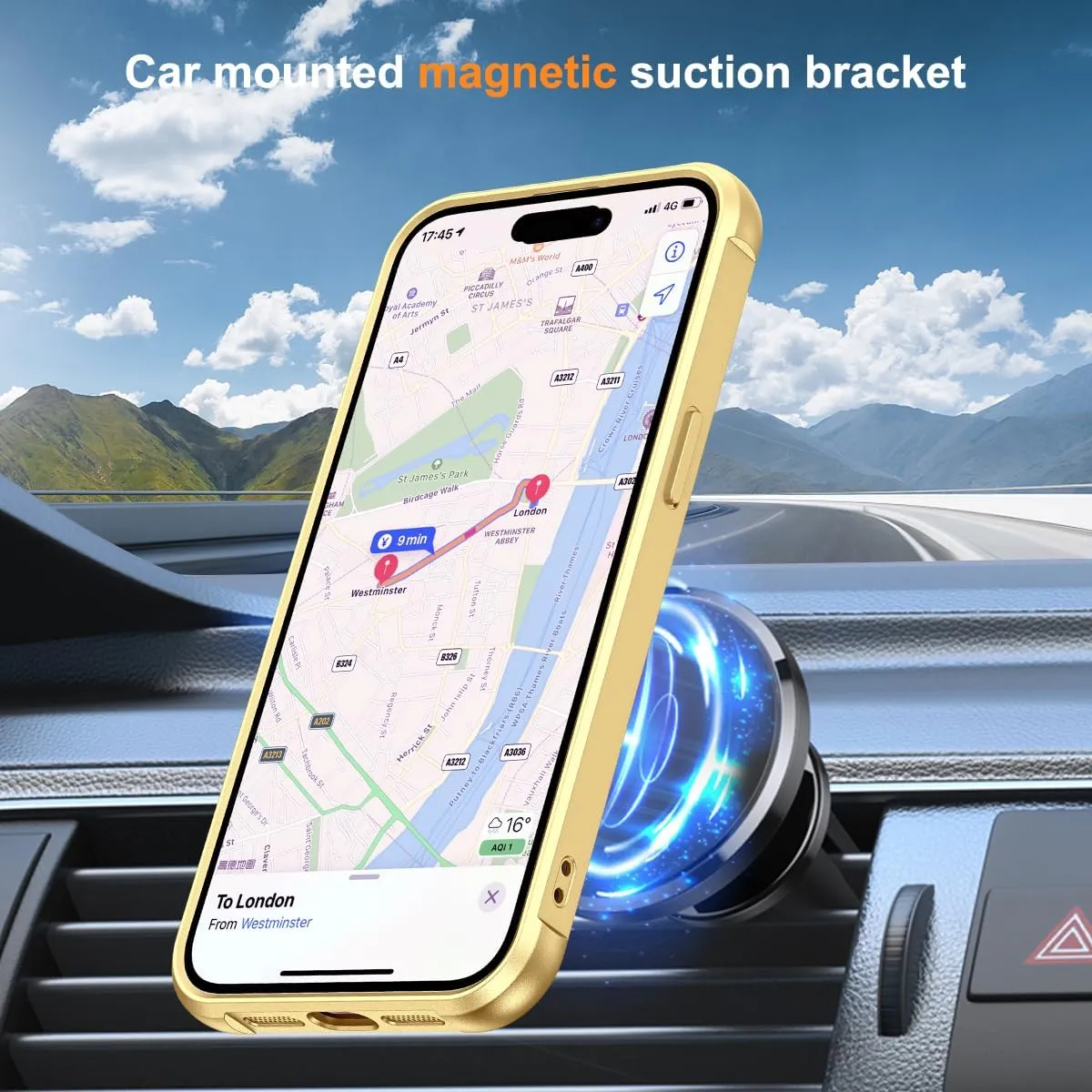 Compatible with iPhone 15 Pro Max Case with Invisible Magnetic O-Ring Stand Military-Grade Case for iPhone 15 ProMax 6.7" [Compatible with Mag-Safe][Great Grip Feeling], Gold