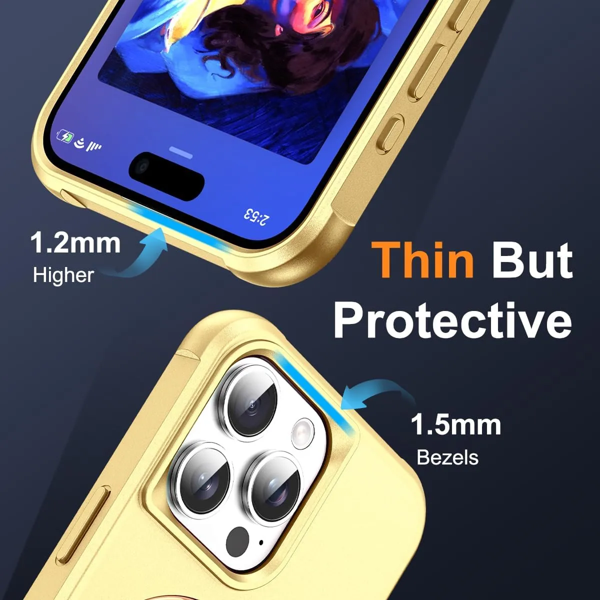 Compatible with iPhone 15 Pro Max Case with Invisible Magnetic O-Ring Stand Military-Grade Case for iPhone 15 ProMax 6.7" [Compatible with Mag-Safe][Great Grip Feeling], Gold
