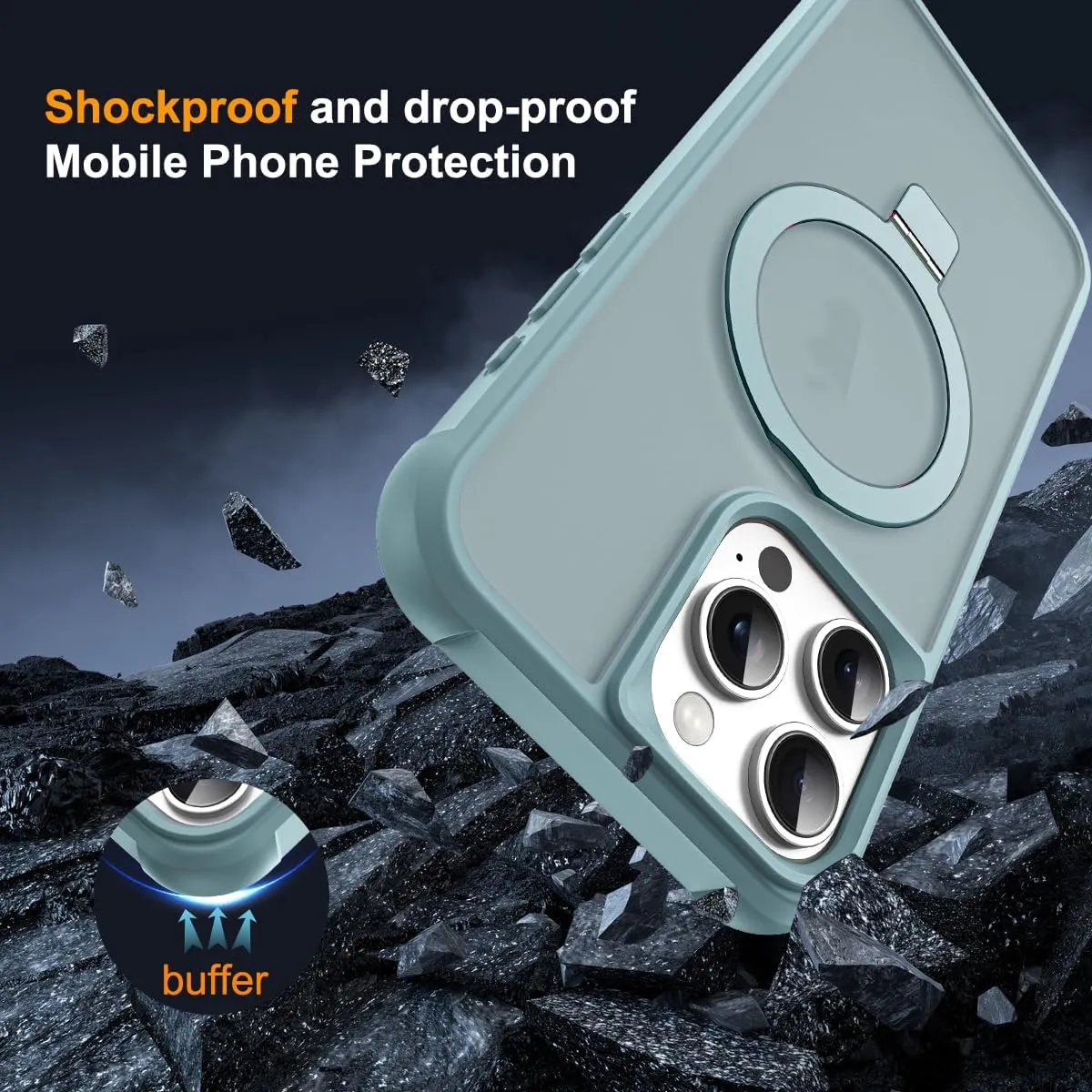 Compatible with iPhone 15 Pro Max Case with Invisible Magnetic O-Ring Stand Military-Grade Translucent Case for iPhone 15 ProMax 6.7" [Compatible with MagSafe][Great Grip Feeling], Blue