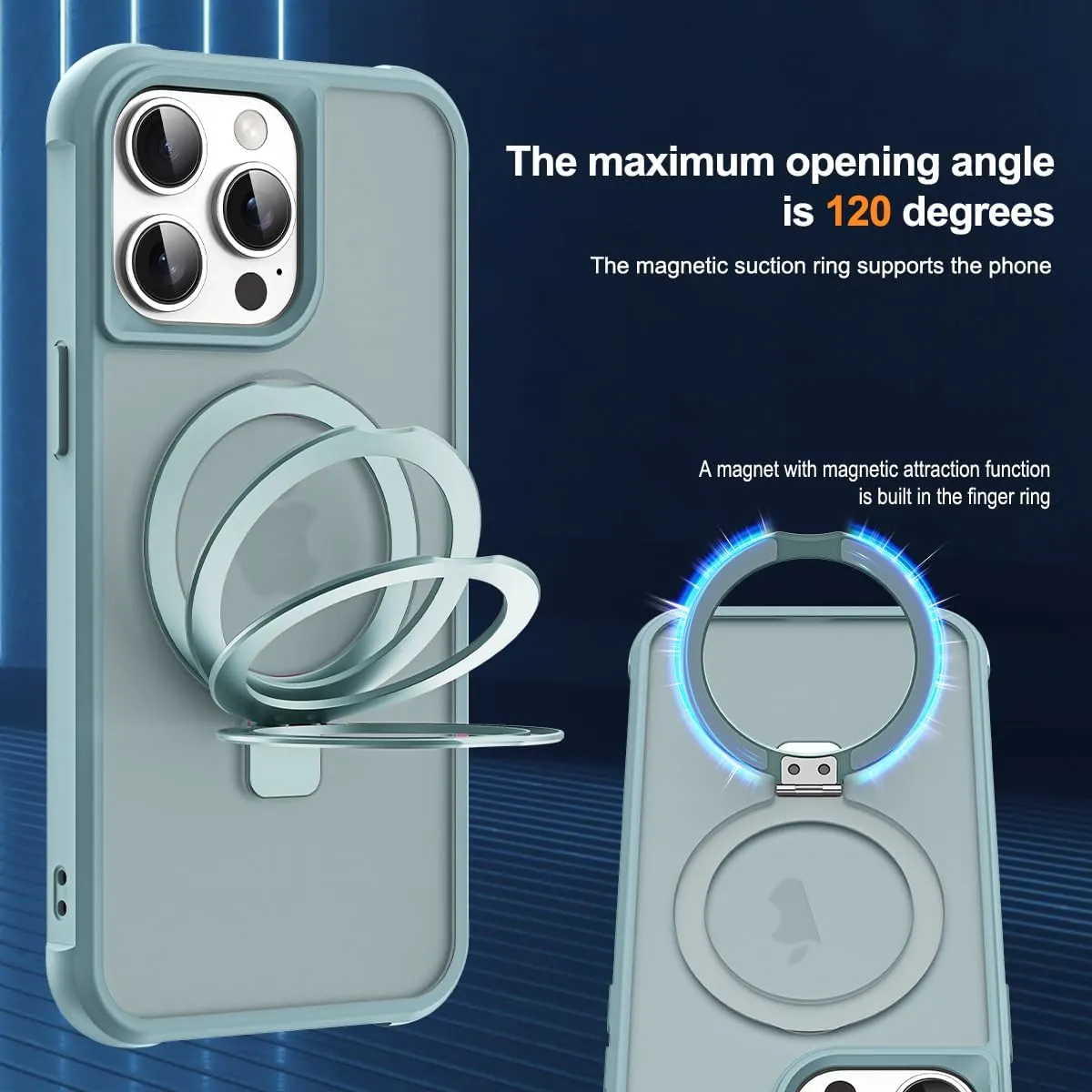 Compatible with iPhone 15 Pro Max Case with Invisible Magnetic O-Ring Stand Military-Grade Translucent Case for iPhone 15 ProMax 6.7" [Compatible with MagSafe][Great Grip Feeling], Blue