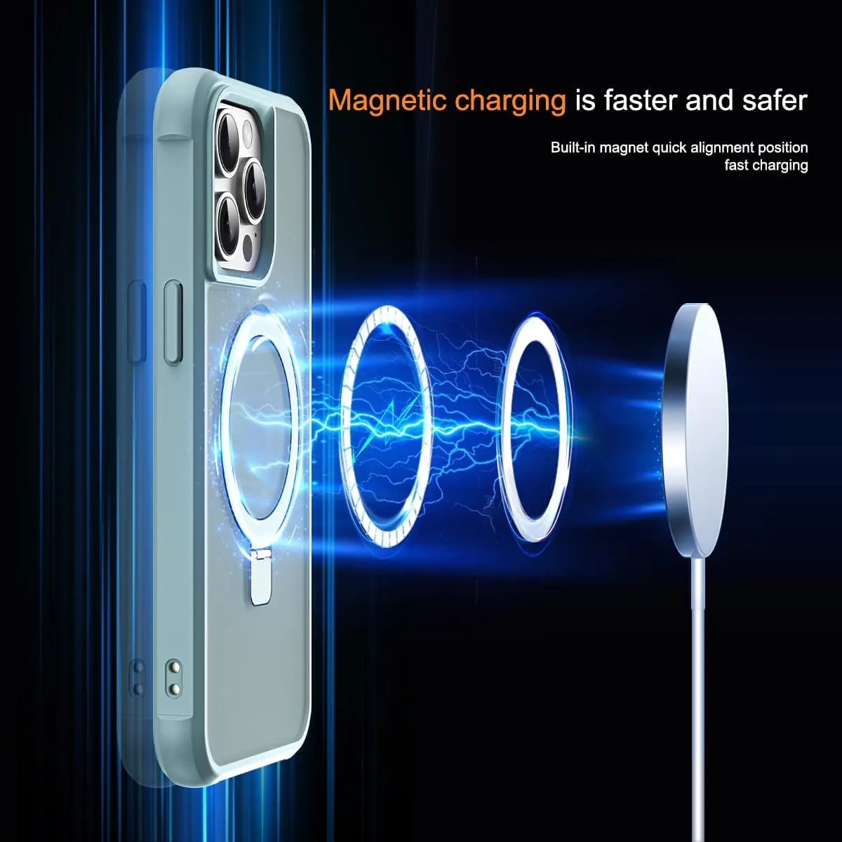 Compatible with iPhone 15 Pro Max Case with Invisible Magnetic O-Ring Stand Military-Grade Translucent Case for iPhone 15 ProMax 6.7" [Compatible with MagSafe][Great Grip Feeling], Blue