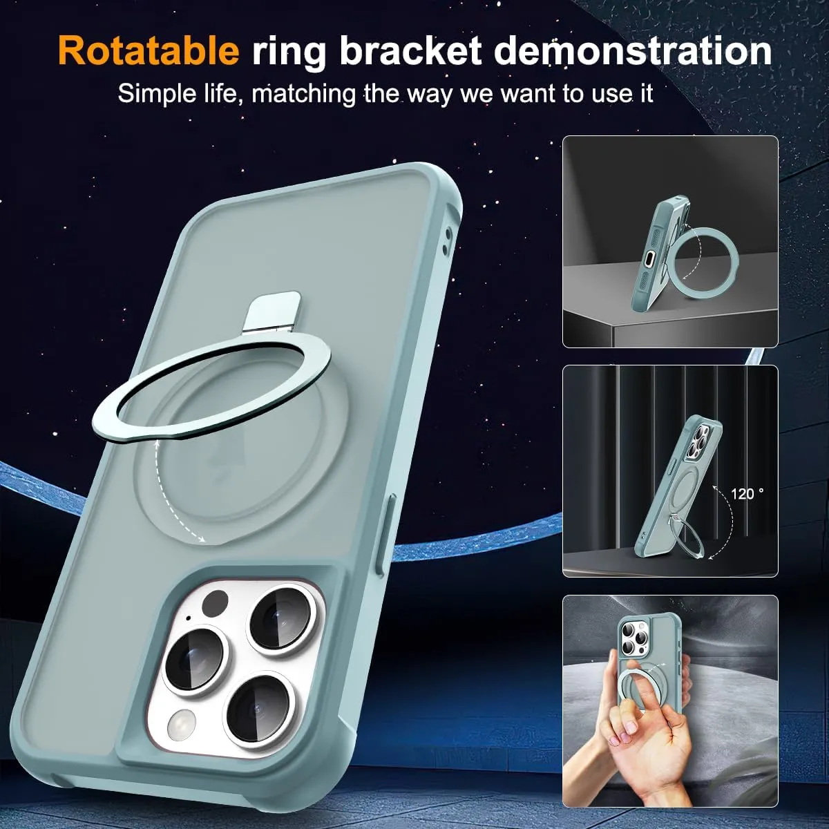 Compatible with iPhone 15 Pro Max Case with Invisible Magnetic O-Ring Stand Military-Grade Translucent Case for iPhone 15 ProMax 6.7" [Compatible with MagSafe][Great Grip Feeling], Blue