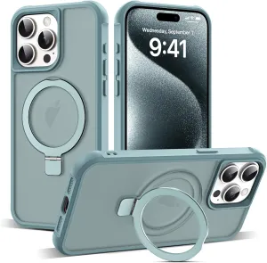 Compatible with iPhone 15 Pro Max Case with Invisible Magnetic O-Ring Stand Military-Grade Translucent Case for iPhone 15 ProMax 6.7" [Compatible with MagSafe][Great Grip Feeling], Blue