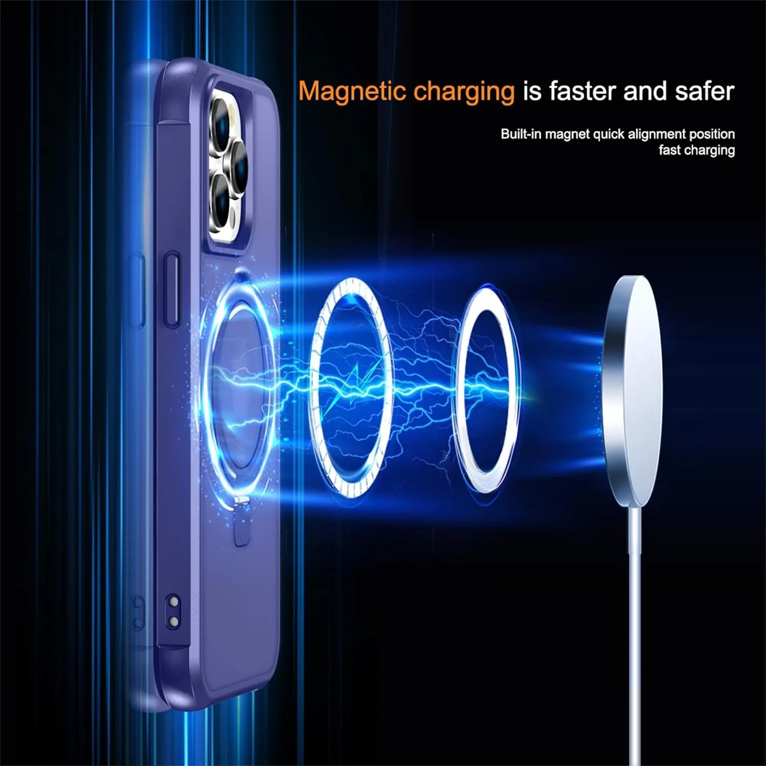 Compatible with iPhone 15 Pro Max Case with Invisible Magnetic O-Ring Stand Military-Grade Translucent Case for iPhone 15 ProMax 6.7" [Compatible with MagSafe][Great Grip Feeling], Navy