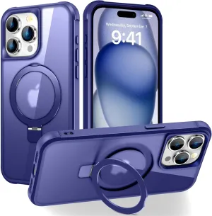Compatible with iPhone 15 Pro Max Case with Invisible Magnetic O-Ring Stand Military-Grade Translucent Case for iPhone 15 ProMax 6.7" [Compatible with MagSafe][Great Grip Feeling], Navy