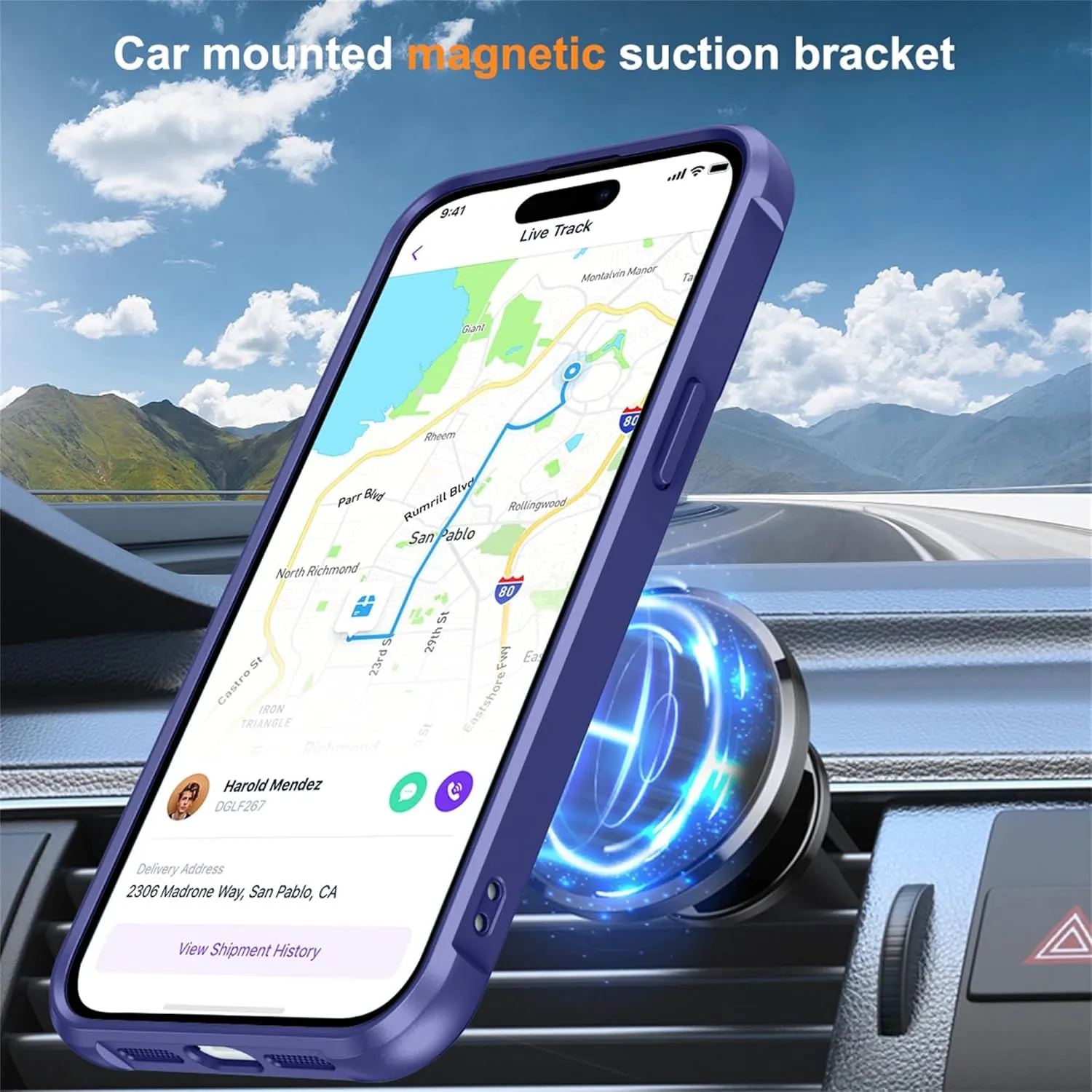 Compatible with iPhone 15 Pro Max Case with Invisible Magnetic O-Ring Stand Military-Grade Translucent Case for iPhone 15 ProMax 6.7" [Compatible with MagSafe][Great Grip Feeling], Navy
