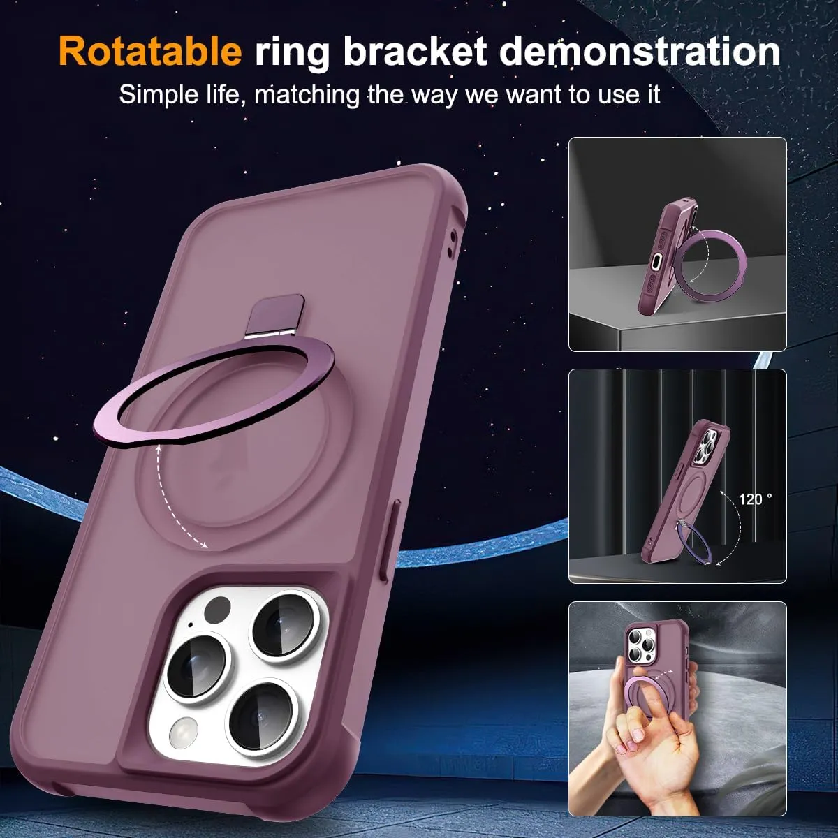 Compatible with iPhone 15 Pro Max Case with Invisible Magnetic O-Ring Stand Military-Grade Translucent Case for iPhone 15 ProMax 6.7" [Compatible with MagSafe][Great Grip Feeling], Wine Red