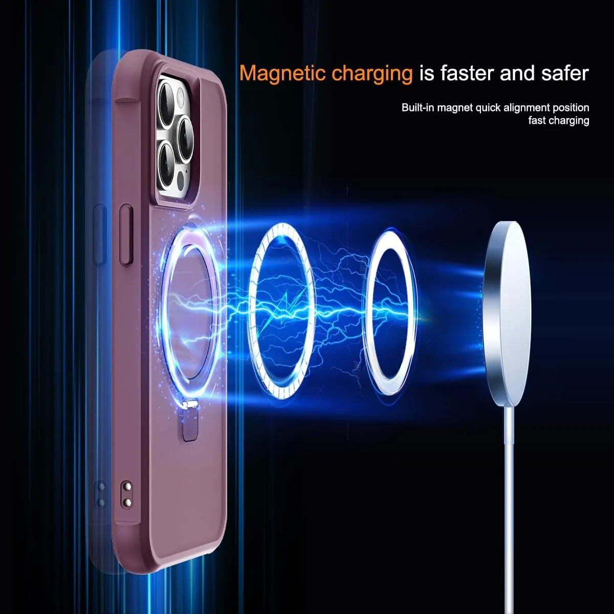Compatible with iPhone 15 Pro Max Case with Invisible Magnetic O-Ring Stand Military-Grade Translucent Case for iPhone 15 ProMax 6.7" [Compatible with MagSafe][Great Grip Feeling], Wine Red