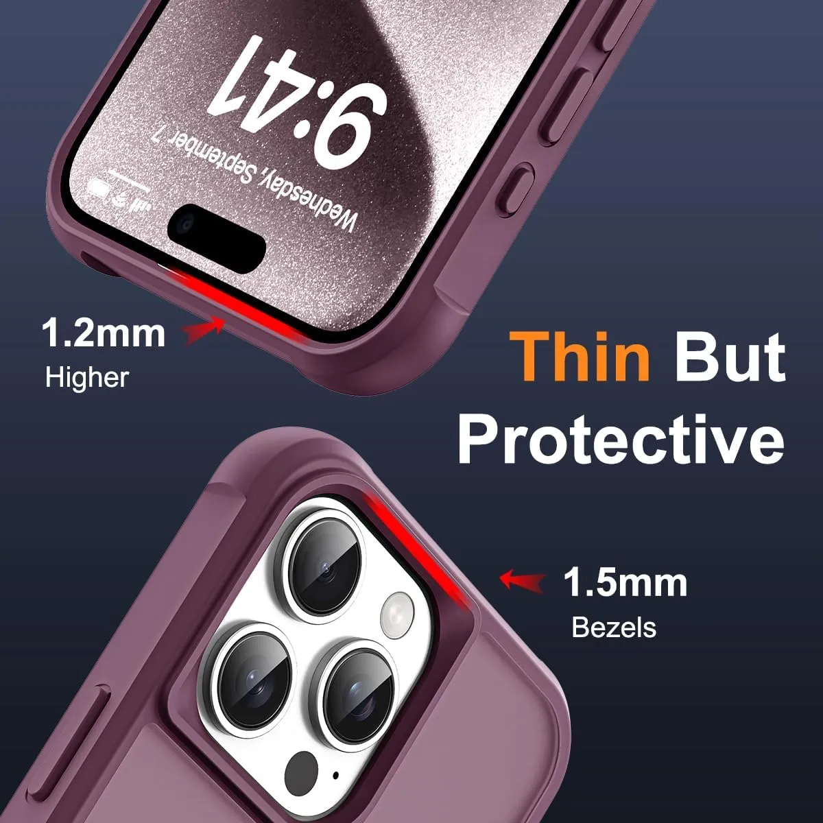 Compatible with iPhone 15 Pro Max Case with Invisible Magnetic O-Ring Stand Military-Grade Translucent Case for iPhone 15 ProMax 6.7" [Compatible with MagSafe][Great Grip Feeling], Wine Red