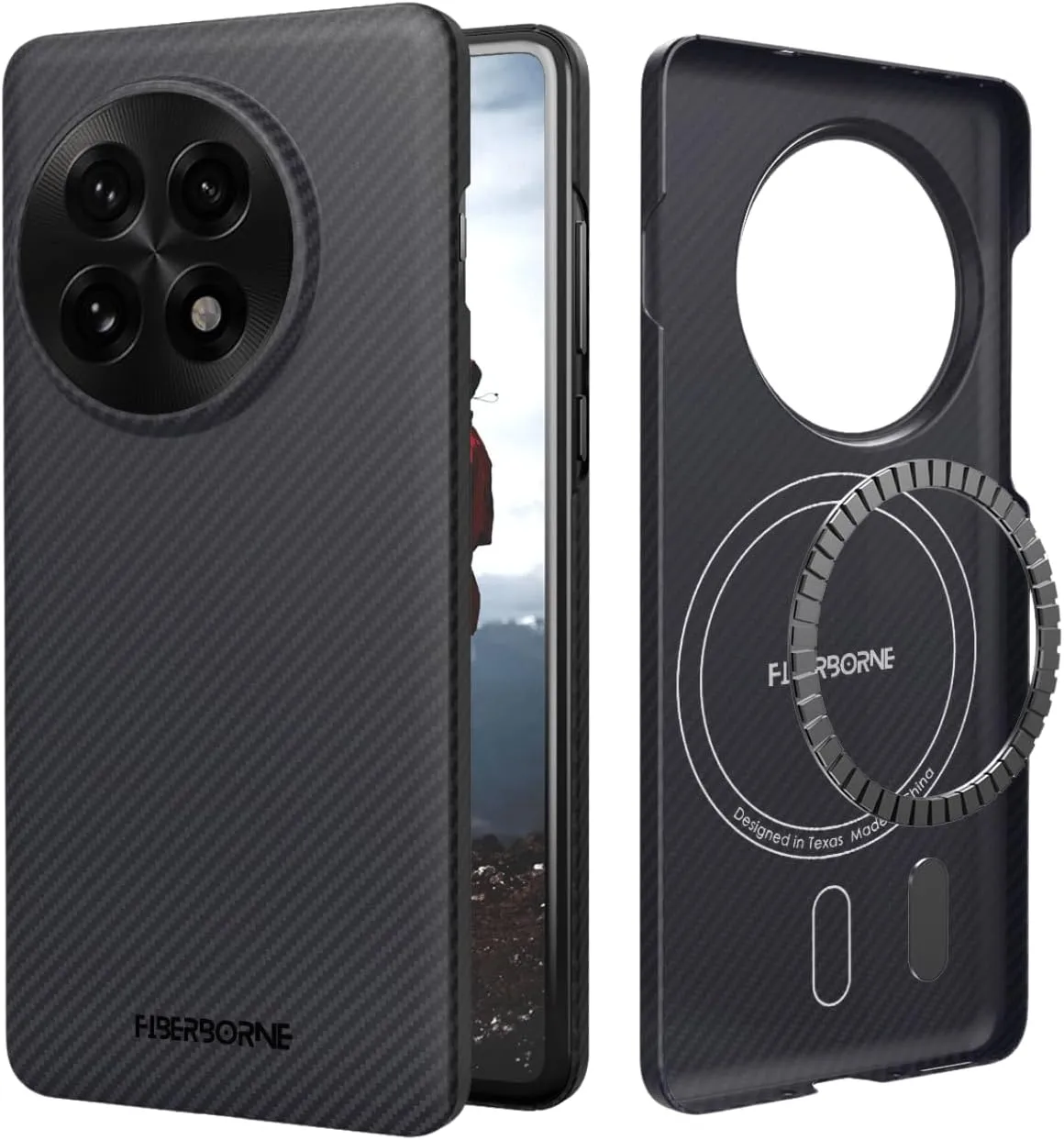Compatible with OnePlus 13 Case - [600D Aramid Fiber] [Unbelievably Thin] [Magnetic Cover] [Feel Like No Case] - Black