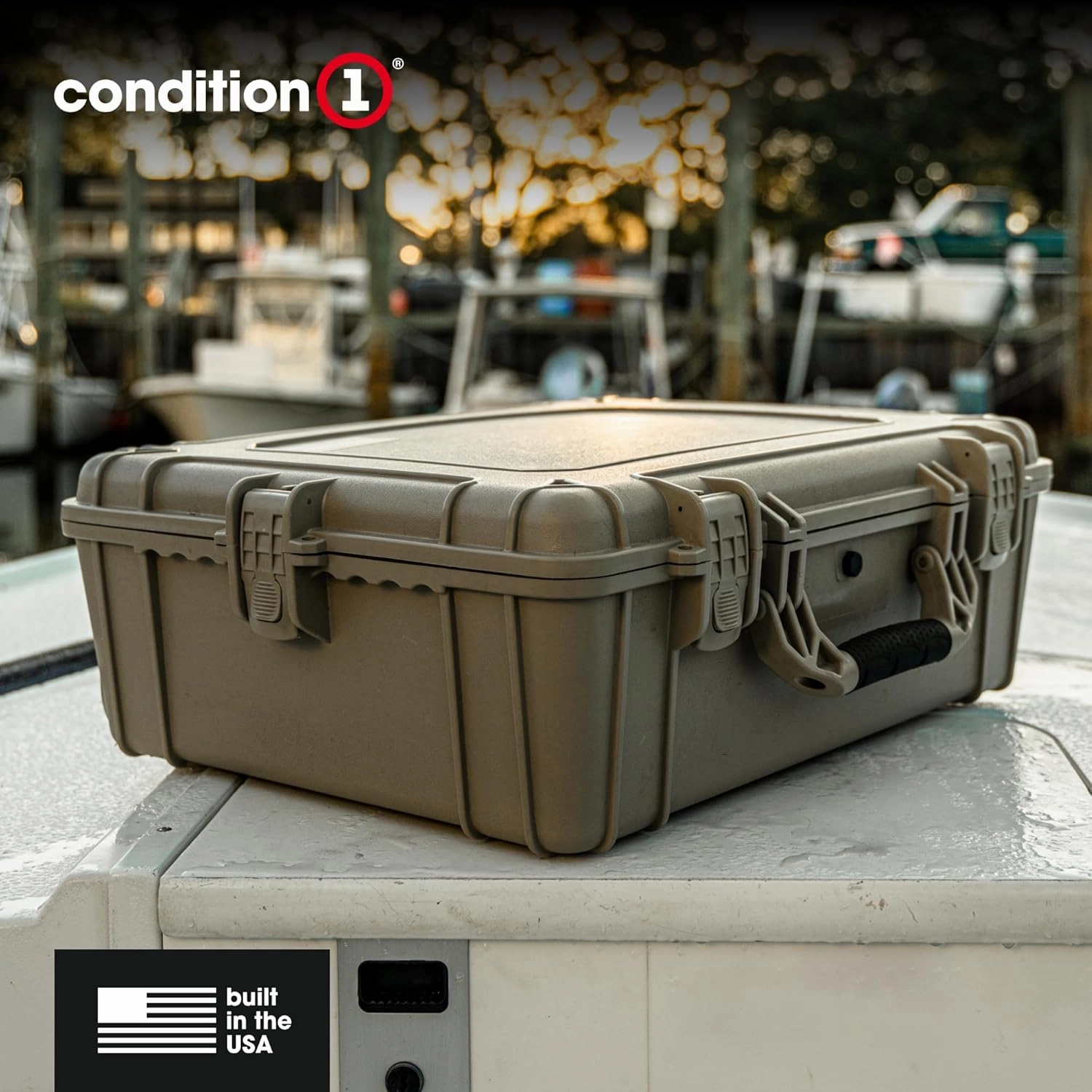 Condition 1 25" Large Waterproof Hard Case Model 839 with Foam, Portable Protective Storage Box for Travel, Hunting, Military, Tactical, Made in USA, 24.50"x 19.46"x8.41" Tan