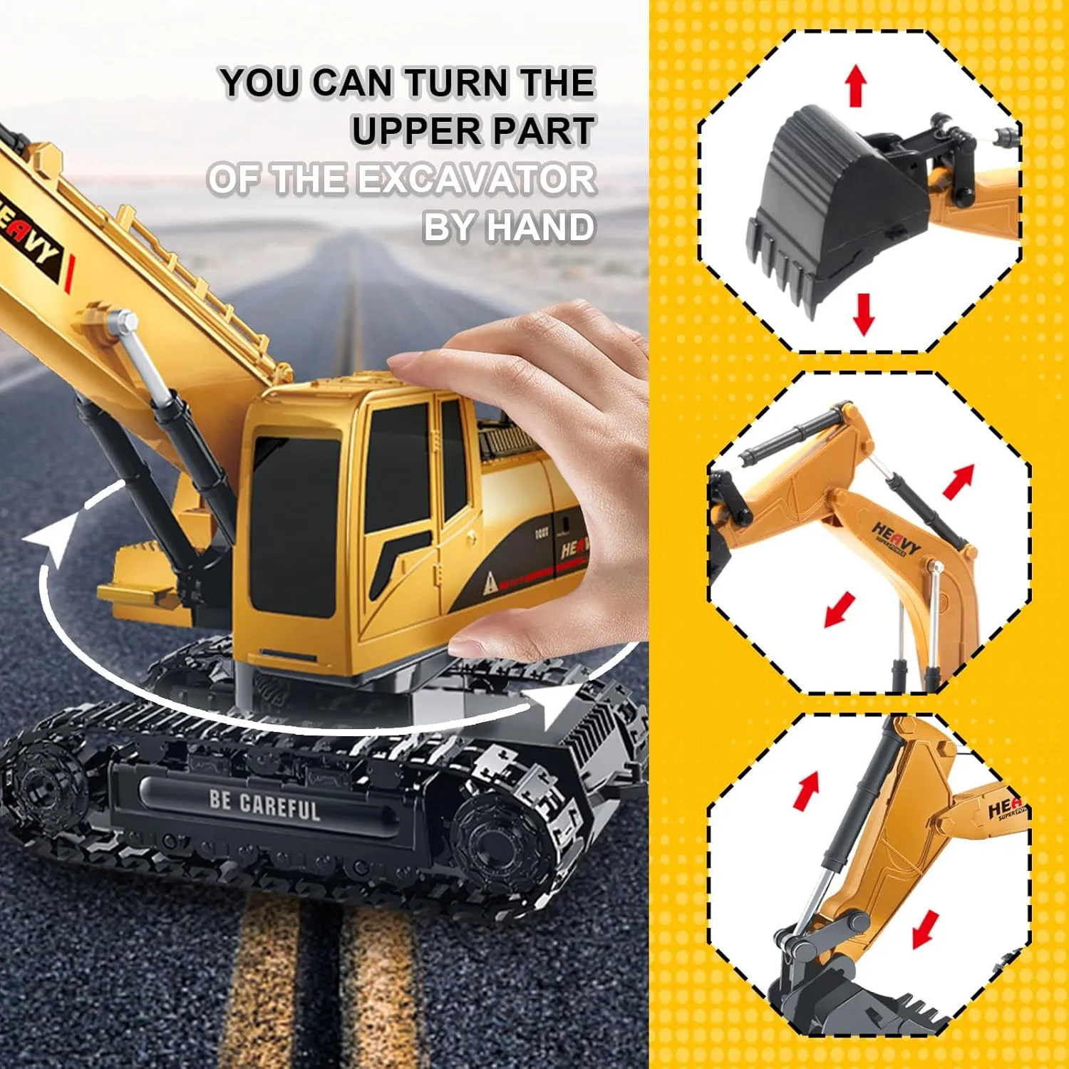 Construction Excavator - Toy Engineering Digger Truck, Remote Control Rechargable Hydraulic Car for 6 7 8 9 Year Old Boys Girls, Educational Birthday Gifts for Kids 3 4 5 Years Old