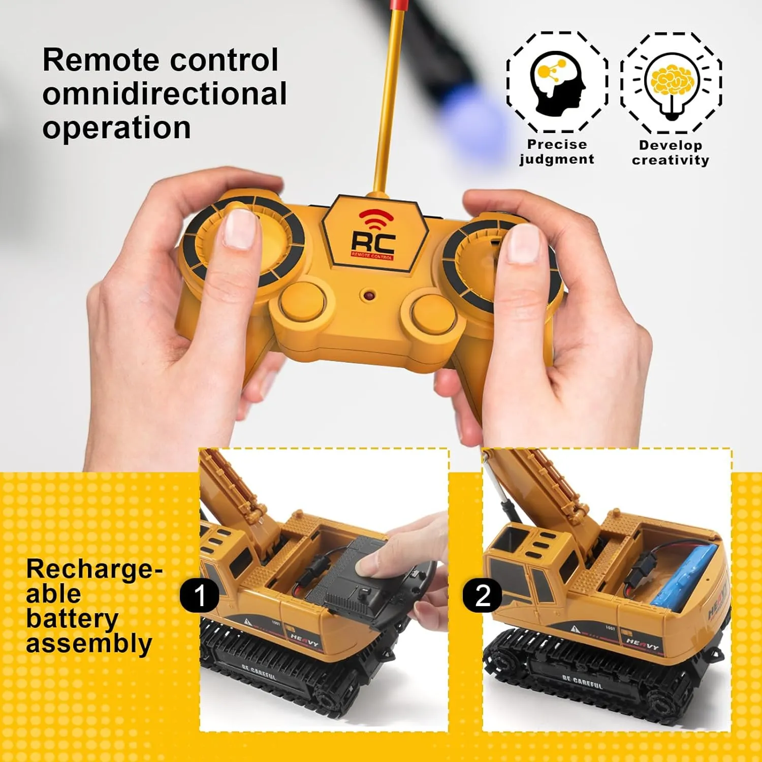 Construction Excavator - Toy Engineering Digger Truck, Remote Control Rechargable Hydraulic Car for 6 7 8 9 Year Old Boys Girls, Educational Birthday Gifts for Kids 3 4 5 Years Old