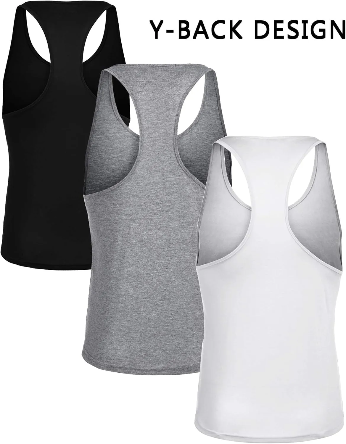 COOFANDY Men's 3 Pack Tank Tops Gym Workout Shirt Y-Back Sleeveless Muscle Fitness Bodybuilding Tank Shirts