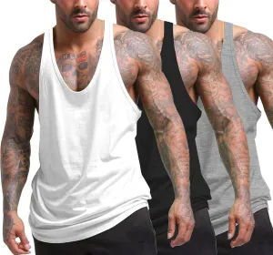 COOFANDY Men's 3 Pack Tank Tops Gym Workout Shirt Y-Back Sleeveless Muscle Fitness Bodybuilding Tank Shirts