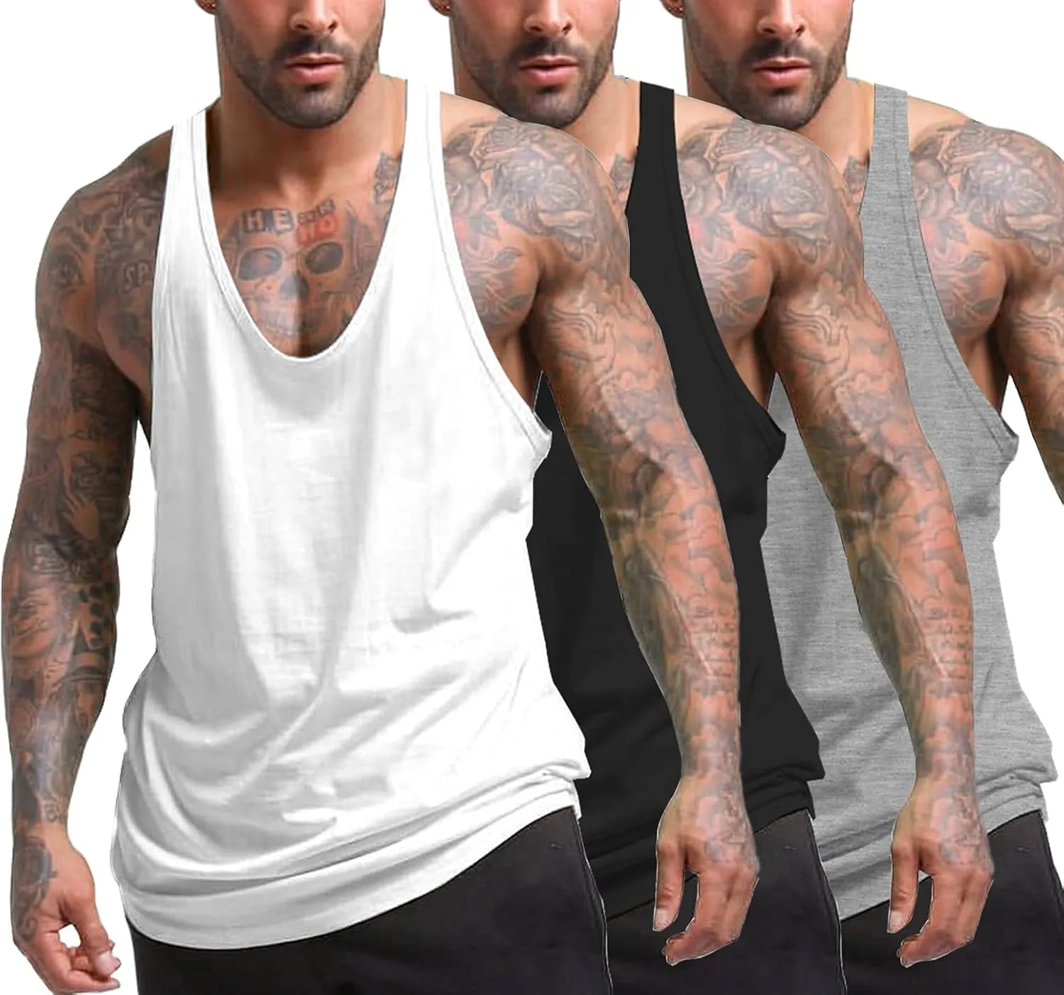 COOFANDY Men's 3 Pack Tank Tops Gym Workout Shirt Y-Back Sleeveless Muscle Fitness Bodybuilding Tank Shirts