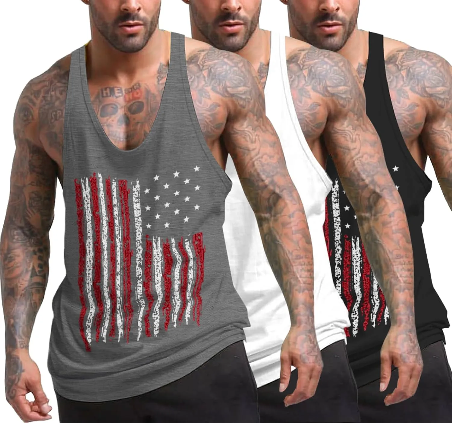 COOFANDY Men's 3 Pack Tank Tops Gym Workout Shirt Y-Back Sleeveless Muscle Fitness Bodybuilding Tank Shirts