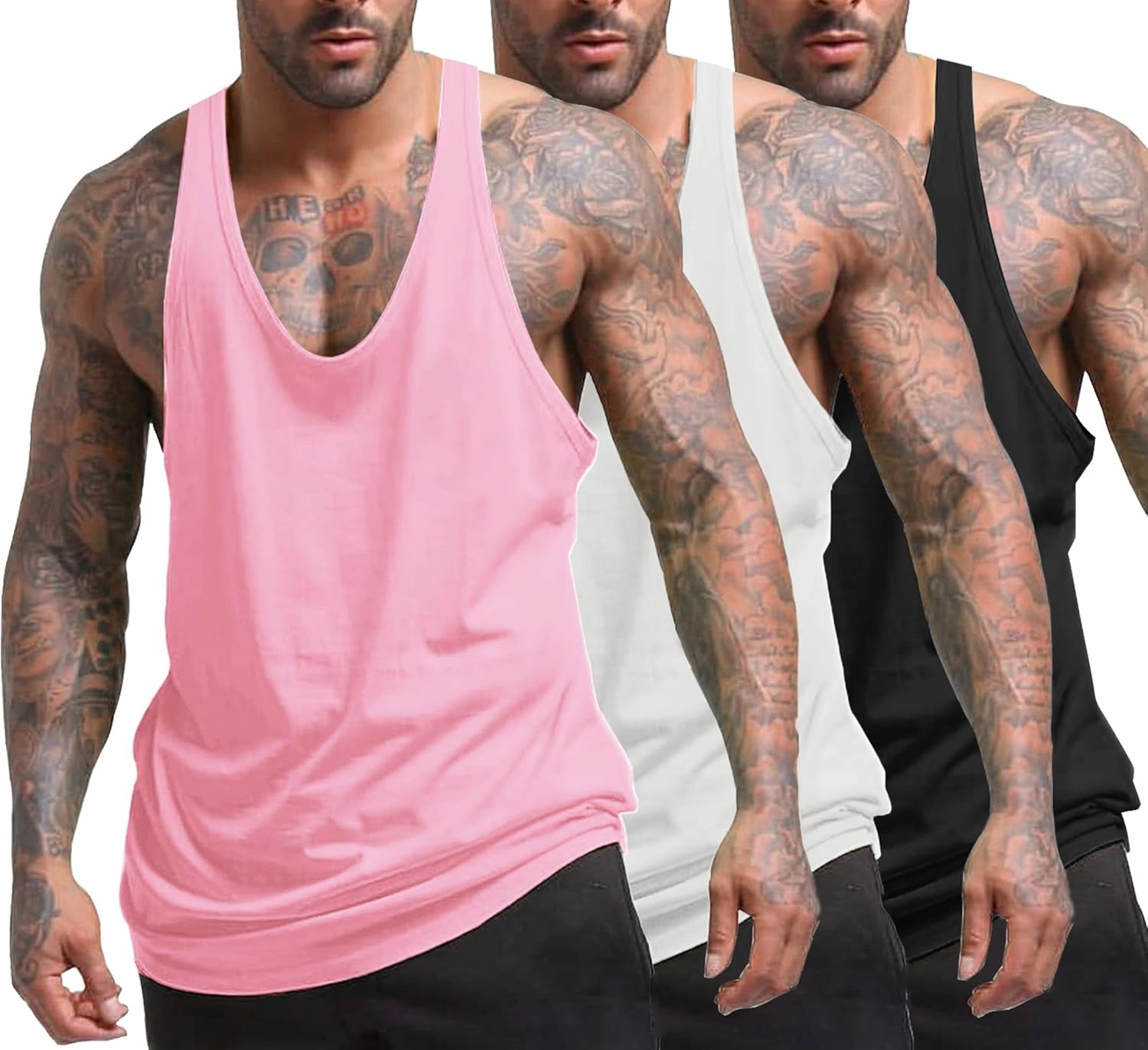 COOFANDY Men's 3 Pack Tank Tops Gym Workout Shirt Y-Back Sleeveless Muscle Fitness Bodybuilding Tank Shirts