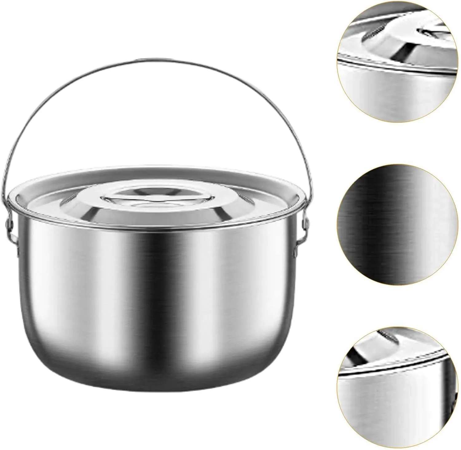 Cooking Pot Stainless Steel Camping Pot Kitchen Accessories with Handle and Lid Portable for Cooking Commercial Party Kitchen, 2.5L