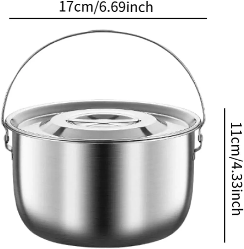 Cooking Pot Stainless Steel Camping Pot Kitchen Accessories with Handle and Lid Portable for Cooking Commercial Party Kitchen, 2.5L