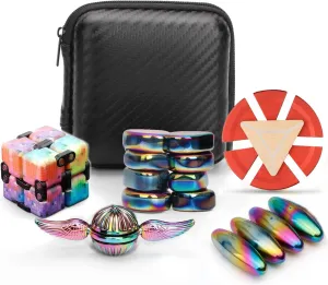 Cool Fidget Spinners Pack Toys Set Gifts for Kids Adults, Finger Fidget Magnetic Rings Gear, Hand Spinner Metal, Hematit Science Kit Magnets, Stress Relief Anti Anxiety ADHD Autism Party Favors