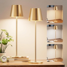 Cordless Table Lamp Rechargeable Gold - KK 2 Pack 5000mAH Battery Operated Lamp for Dining Table, 3 Color Stepless Dimming Waterproof LED Wireless Lamp for Counter, Outdoor Patio, Touch Control