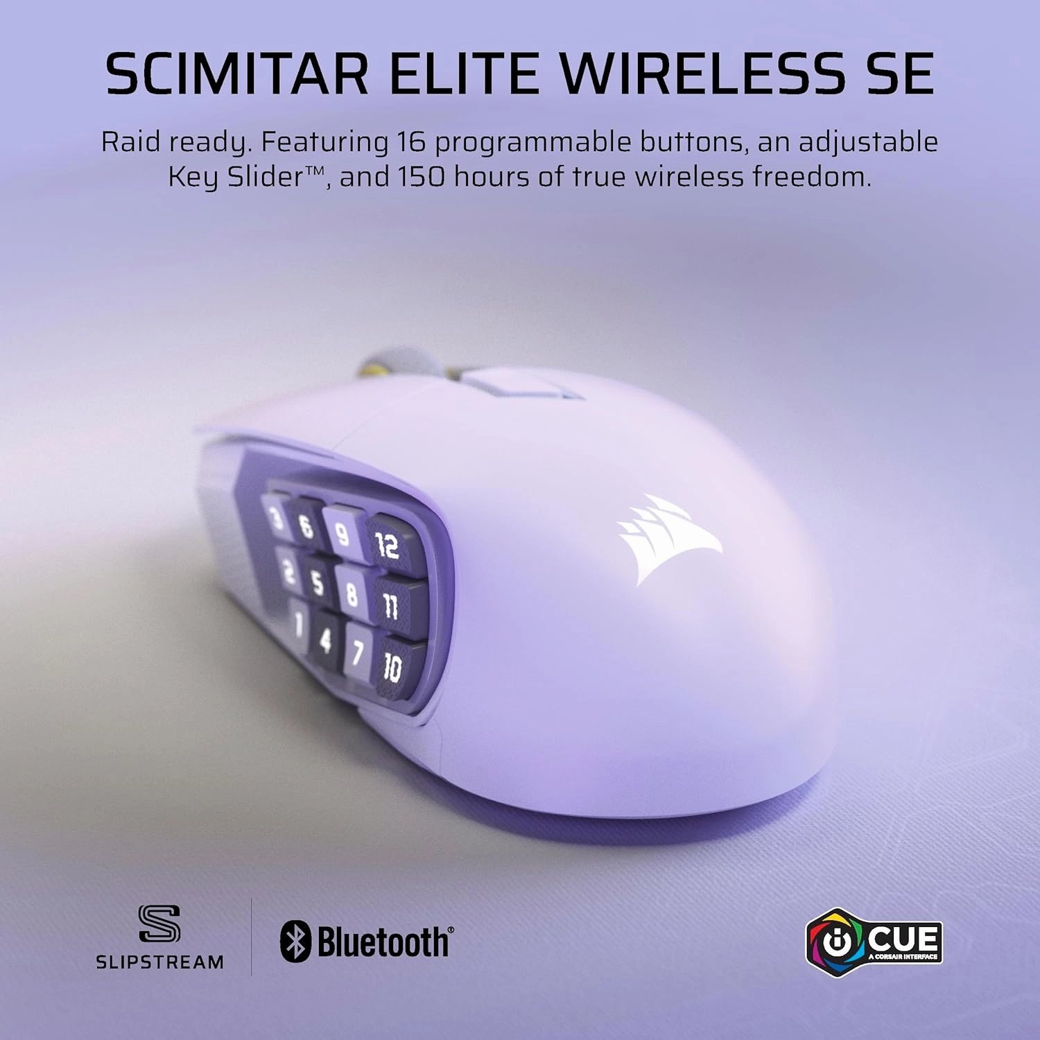 Corsair Scimitar Elite Wireless SE MMO Gaming Mouse – 33,000 DPI, 16 Programmable Buttons, Adjustable Key Slider, Elgato Stream Deck Integration, 1,000Hz Polling, Up to 150hrs Battery – White