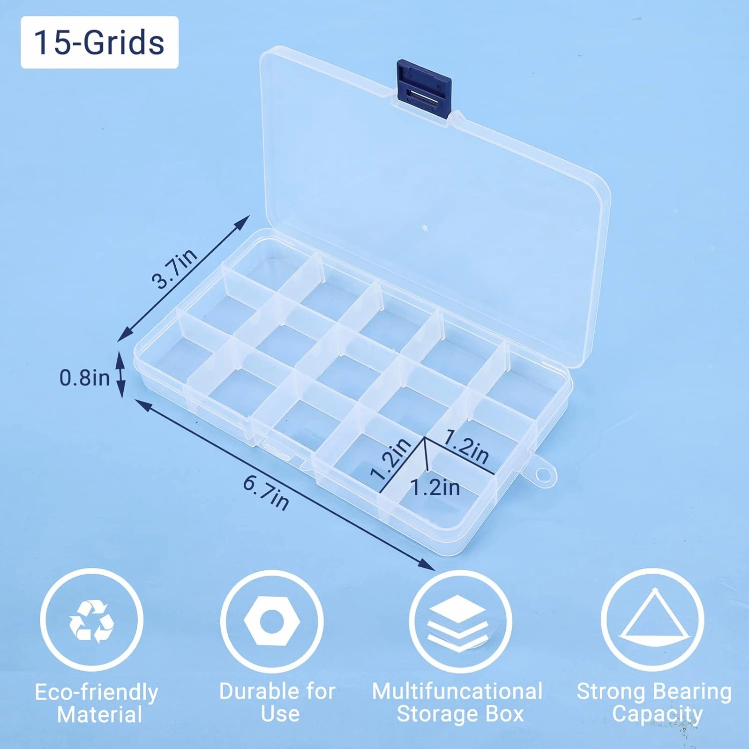 Cosics 10pcs Fake Nail Storage, 15-Grid Small Plastic Rhinestone Organizer Box, Acrylic False Nail Tips Container, Jewelry Display Holder, Tackle Hair Art Craft Accessories Empty Case with Dividers