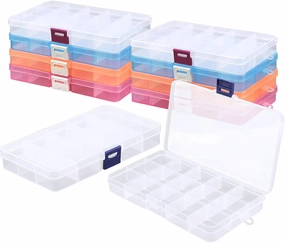 Cosics 10pcs Fake Nail Storage, 15-Grid Small Plastic Rhinestone Organizer Box, Acrylic False Nail Tips Container, Jewelry Display Holder, Tackle Hair Art Craft Accessories Empty Case with Dividers
