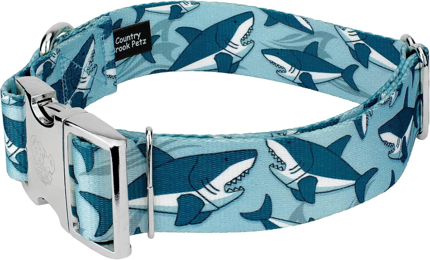 Country Brook Petz - HossFit Jr Wide Premium Dog Collar - Critter Corner Collection Featuring Creature Themed Designs (Sharks, Extra Large)