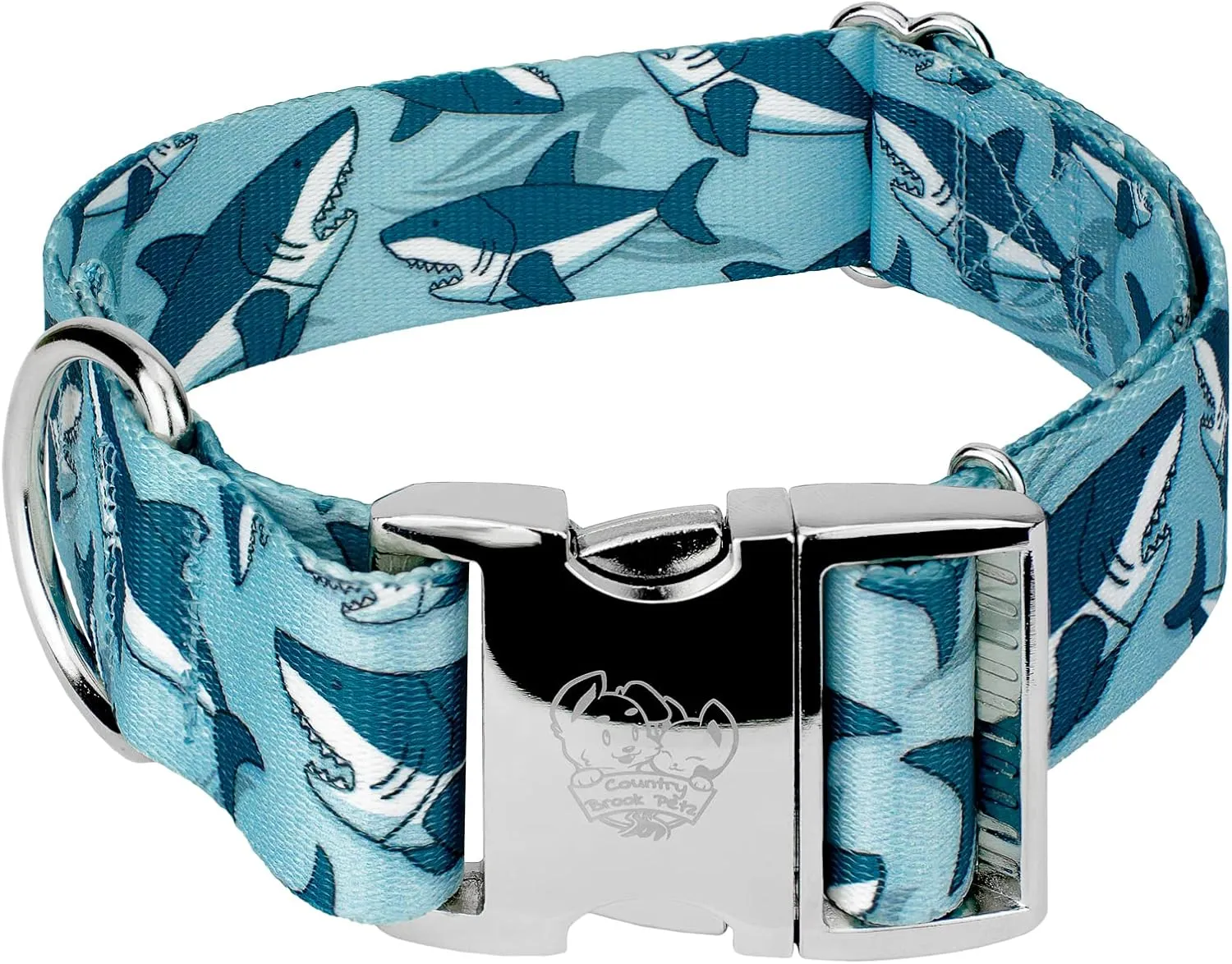 Country Brook Petz - HossFit Jr Wide Premium Dog Collar - Critter Corner Collection Featuring Creature Themed Designs (Sharks, Extra Large)