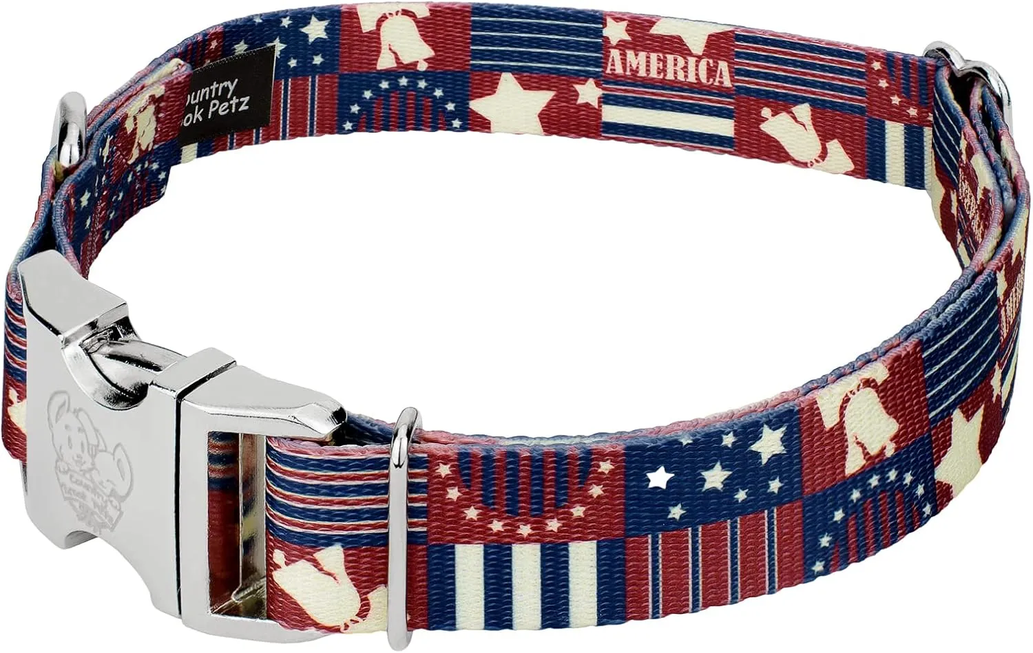 Country Brook Petz - Premium Spirit of '76 Dog Collar and Leash - Americana Collection Featuring Patriotic Designs (1 Inch, Medium)
