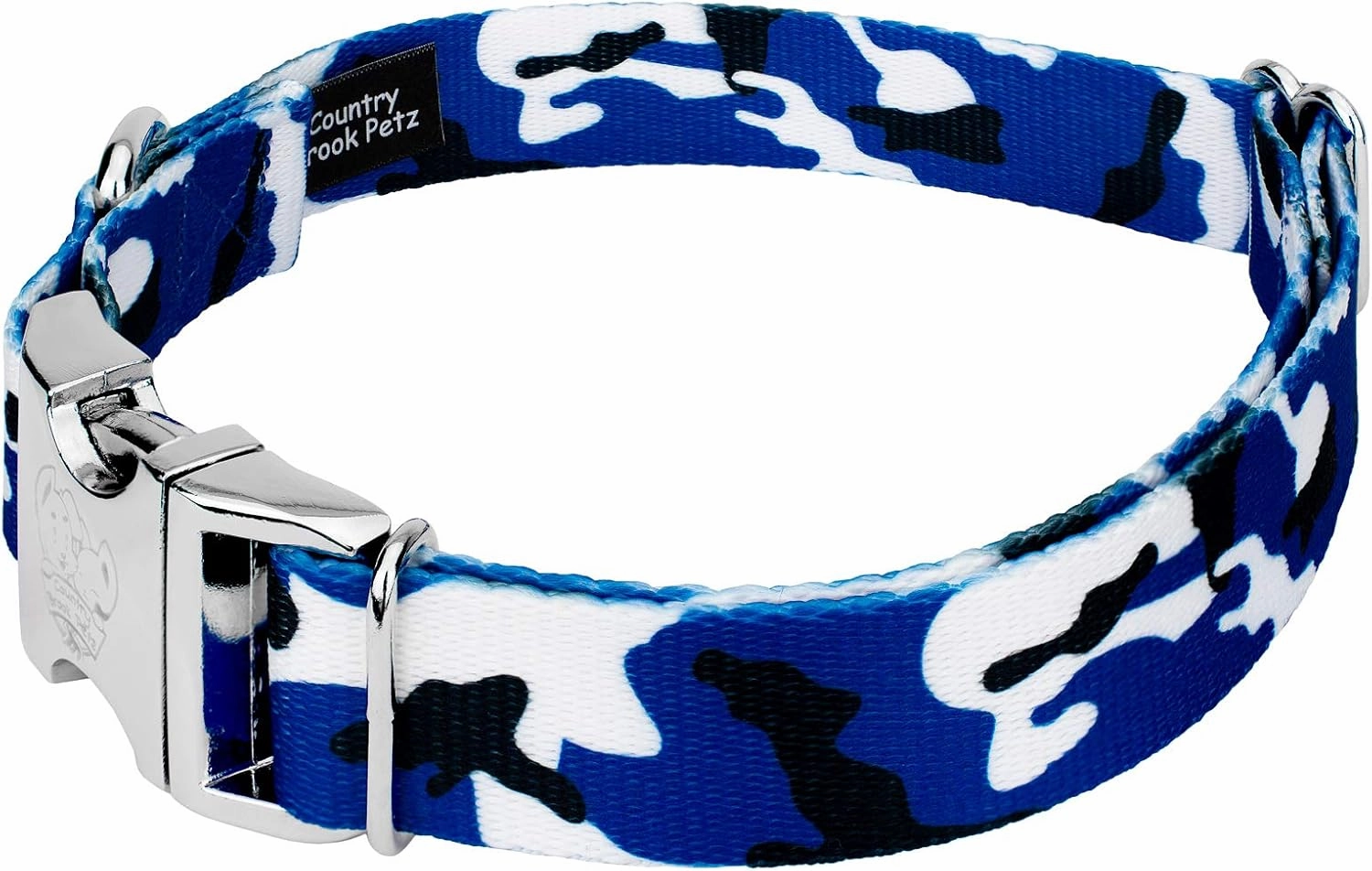 Country Brook Petz - Premium Royal Blue and White Camo Dog Collar - Sports and Athletics Collection Featuring Spirited Designs (1 Inch, Medium)