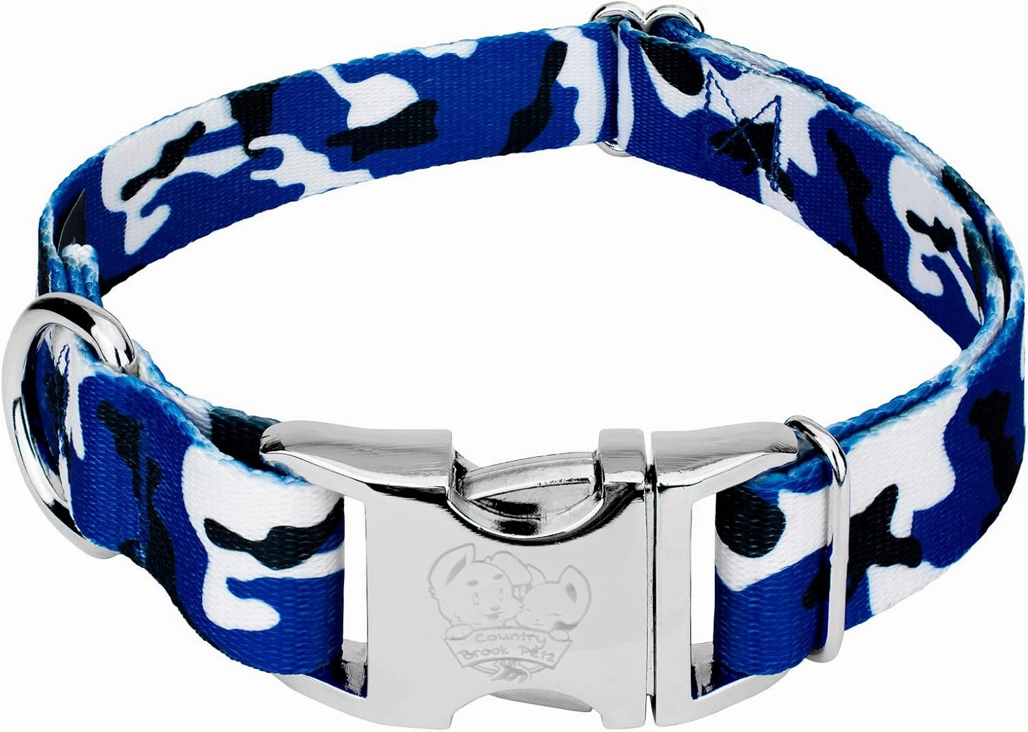 Country Brook Petz - Premium Royal Blue and White Camo Dog Collar - Sports and Athletics Collection Featuring Spirited Designs (1 Inch, Medium)