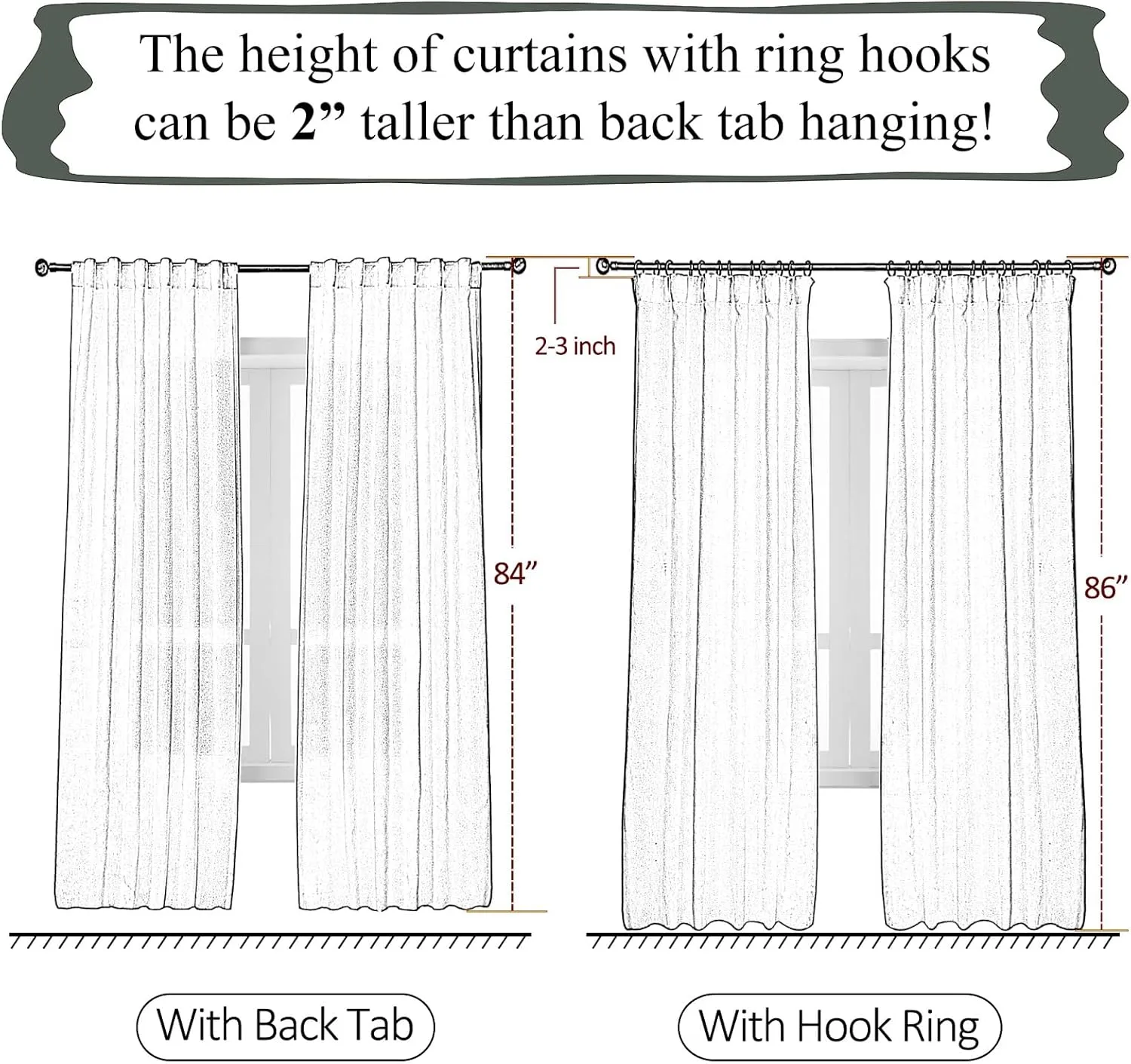 Cream Beige Pinch Pleated Linen Sheer Curtains 84 Inches Long 2 Panels Set, Natural Living Room Light Filtering Drapes, Neutral Window Treatments with Rings & Hooks & Back Tab
