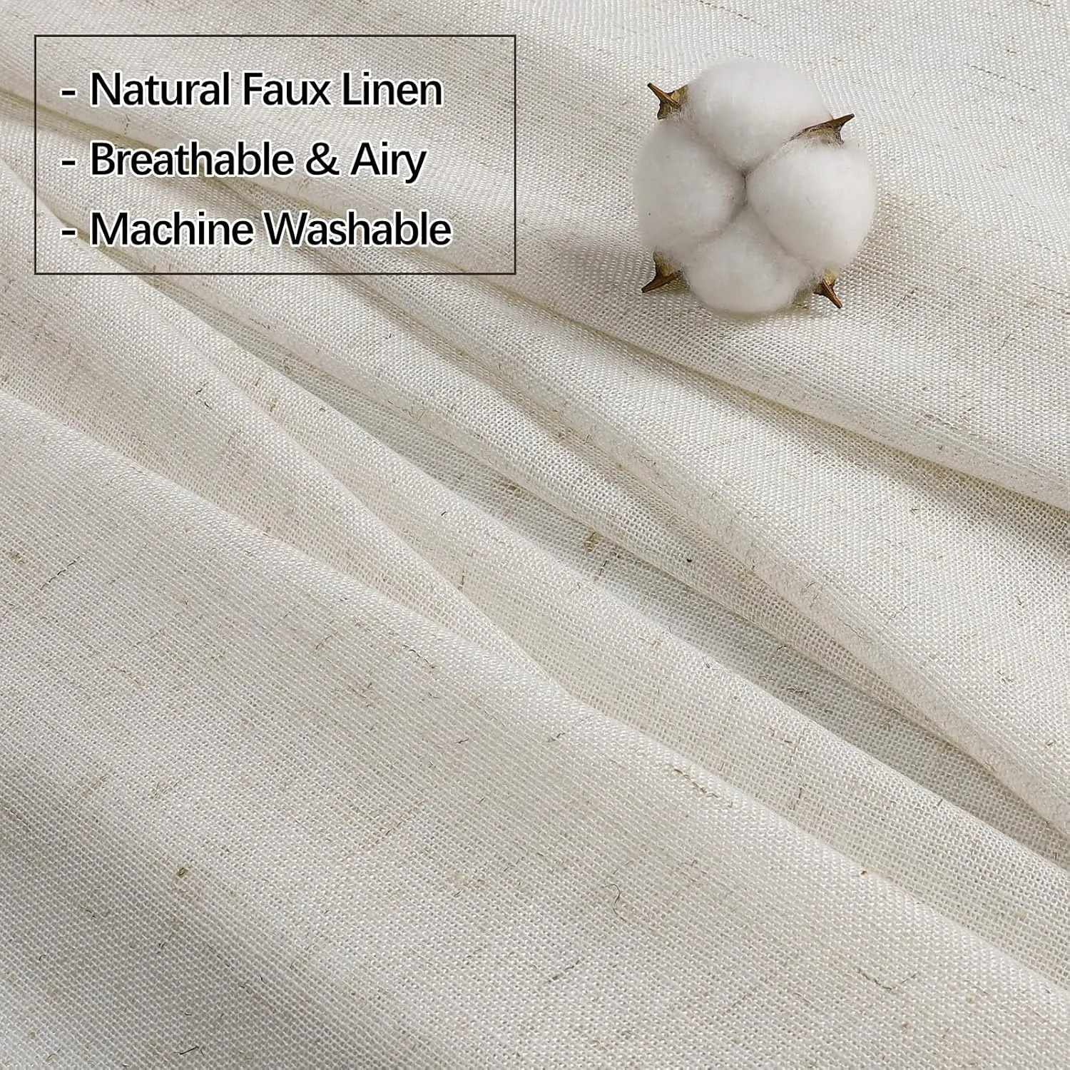 Cream Beige Pinch Pleated Linen Sheer Curtains 84 Inches Long 2 Panels Set, Natural Living Room Light Filtering Drapes, Neutral Window Treatments with Rings & Hooks & Back Tab