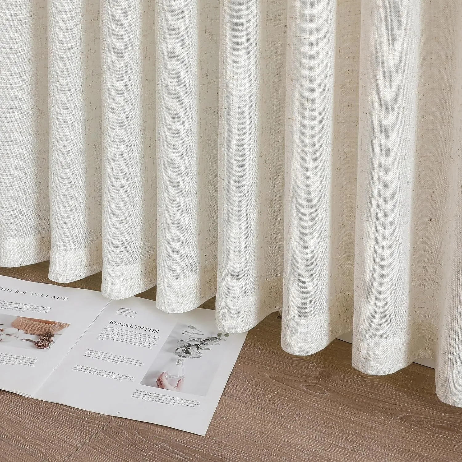 Cream Beige Pinch Pleated Linen Sheer Curtains 84 Inches Long 2 Panels Set, Natural Living Room Light Filtering Drapes, Neutral Window Treatments with Rings & Hooks & Back Tab