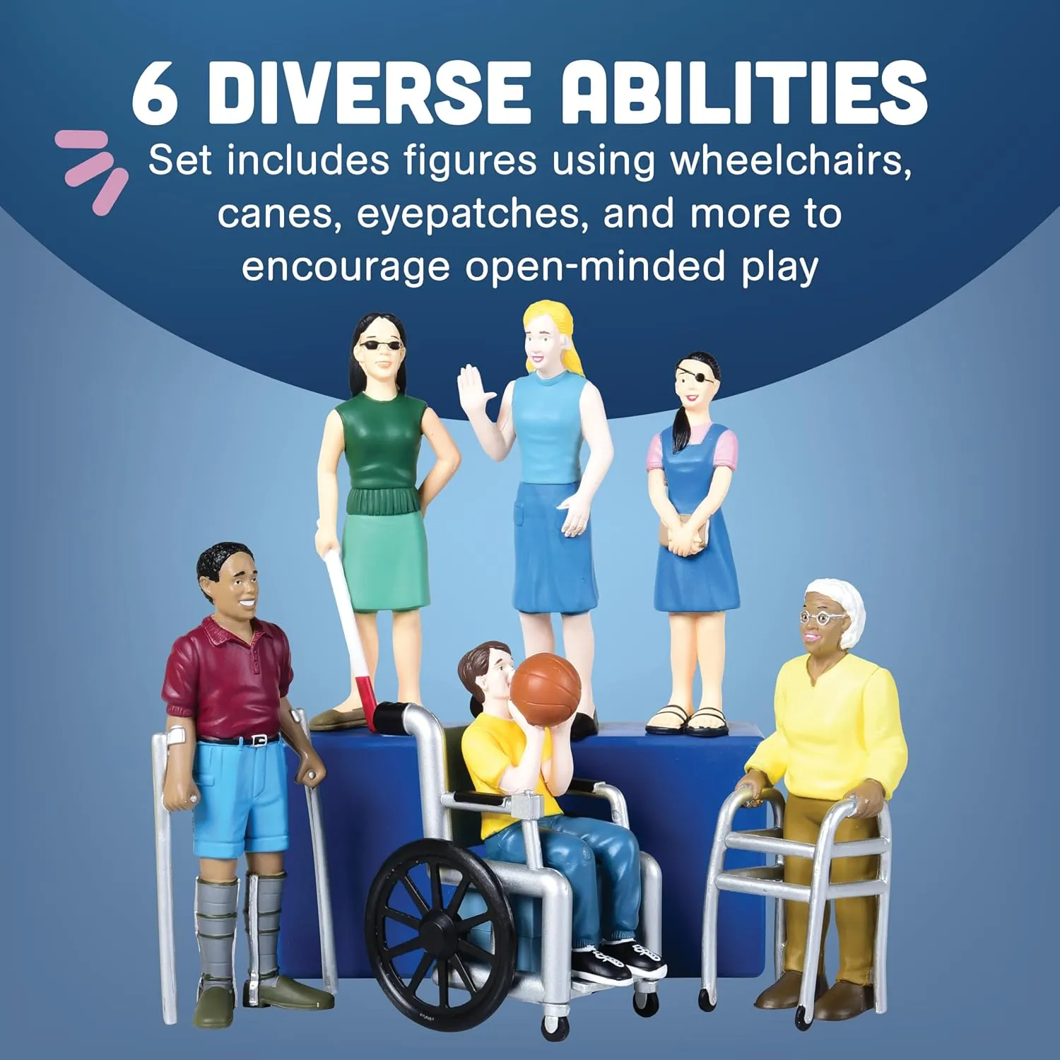 Creative Minds Marvel Education Diverse Abilities Toy Figure Set for Kids Ages 3 , Set of 6 Inclusive Toy Figurines with Wheelchairs, Canes, and More, Multicolor