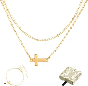 Cross Necklace for Women 14K Real Gold Silver Plated Dainty Small Pendant, Cute Simple Tiny Trendy Easter Basket Religious Faith Jewelry Gift for Mom and Wife