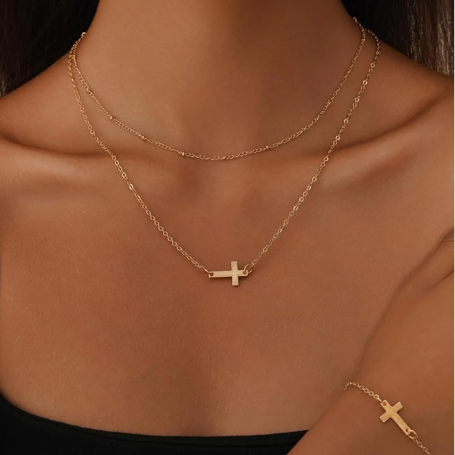 Cross Necklace for Women 14K Real Gold Silver Plated Dainty Small Pendant, Cute Simple Tiny Trendy Easter Basket Religious Faith Jewelry Gift for Mom and Wife