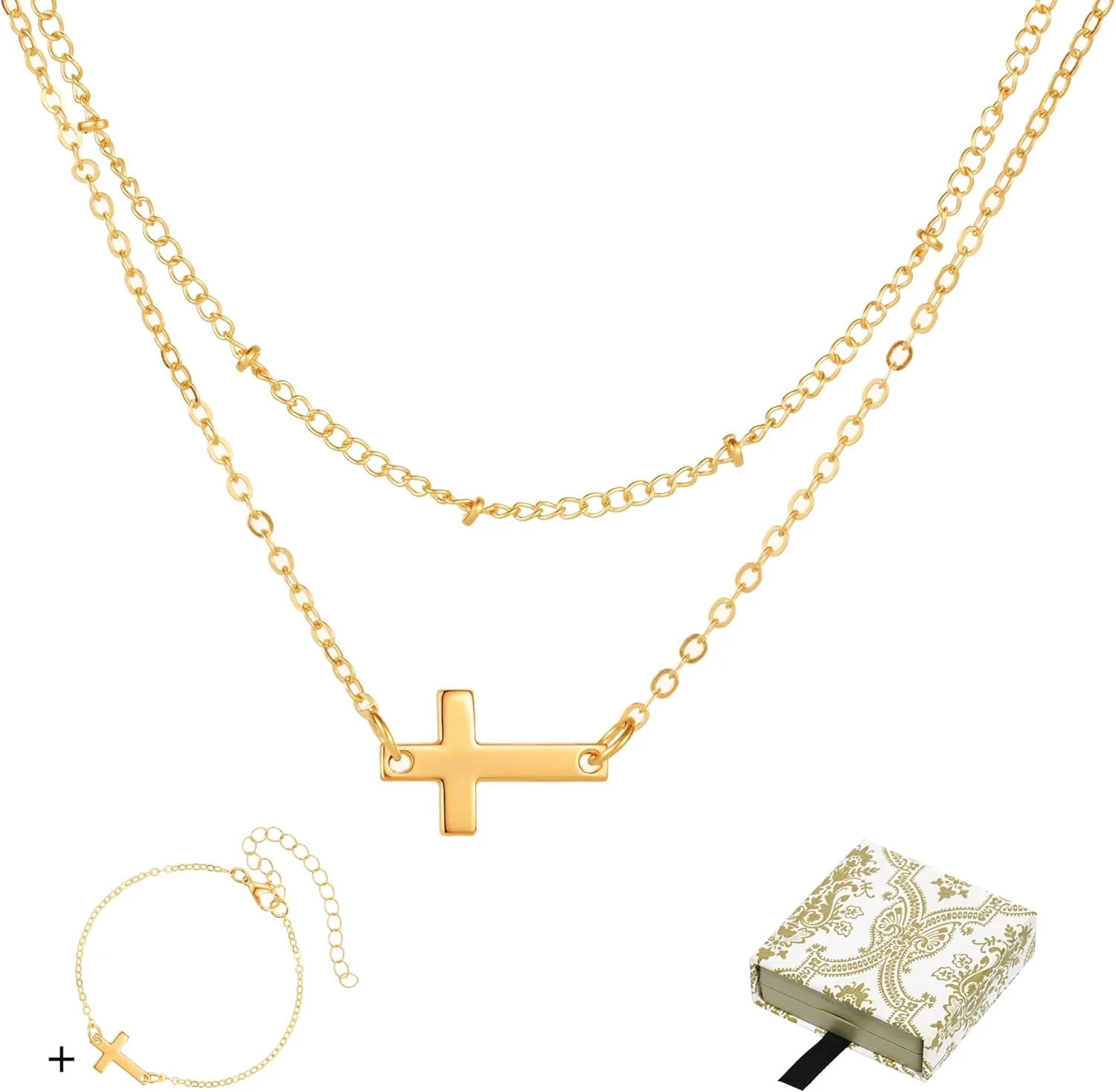 Cross Necklace for Women 14K Real Gold Silver Plated Dainty Small Pendant, Cute Simple Tiny Trendy Easter Basket Religious Faith Jewelry Gift for Mom and Wife