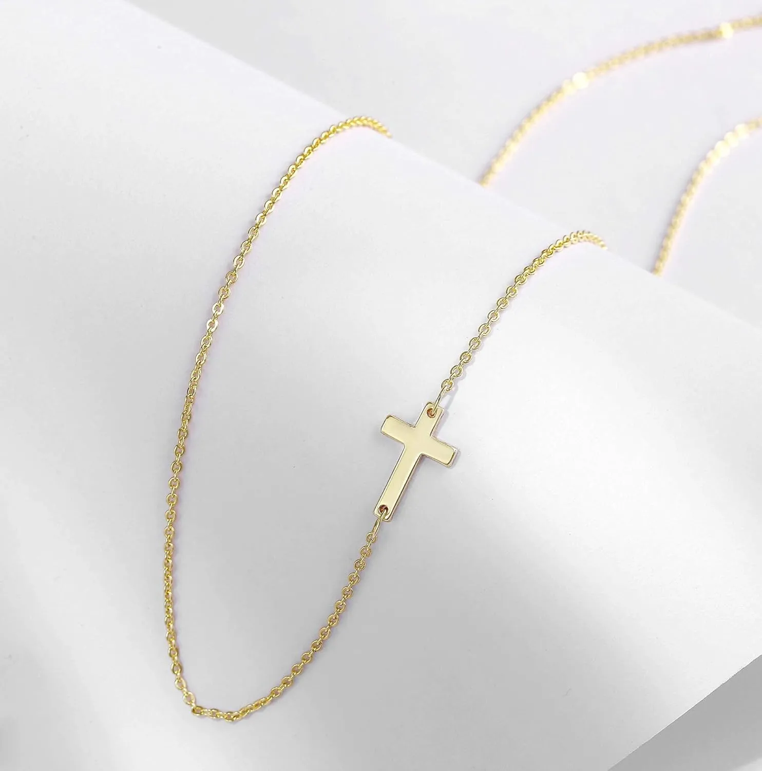 Cross Necklace for Women 14K Real Gold Silver Plated Dainty Small Pendant, Cute Simple Tiny Trendy Easter Basket Religious Faith Jewelry Gift for Mom and Wife